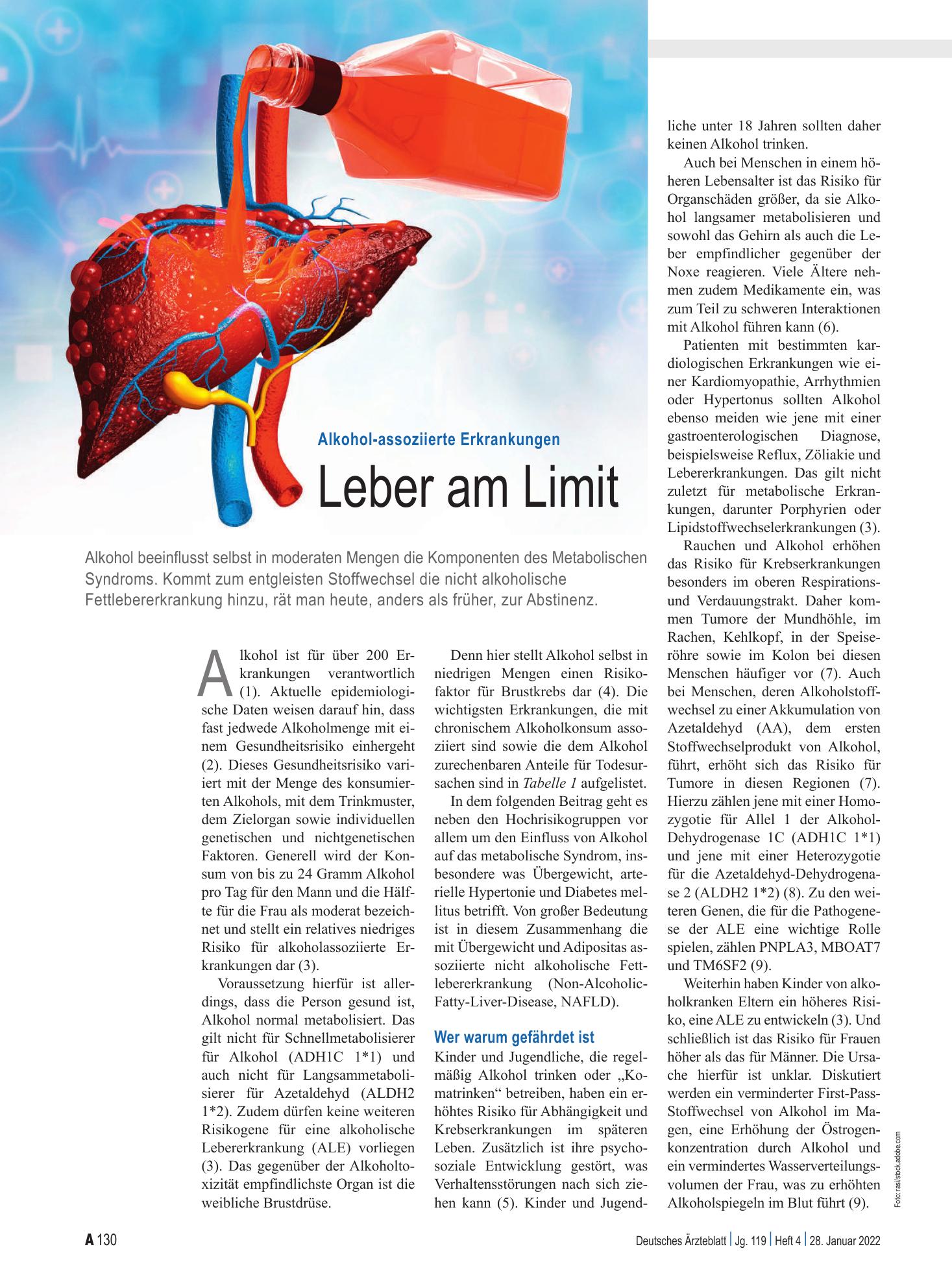 Vorschauseite 1: Alkohol-assoziierte Erkrankungen: Leber am Limit – Deutsches Ärzteblatt