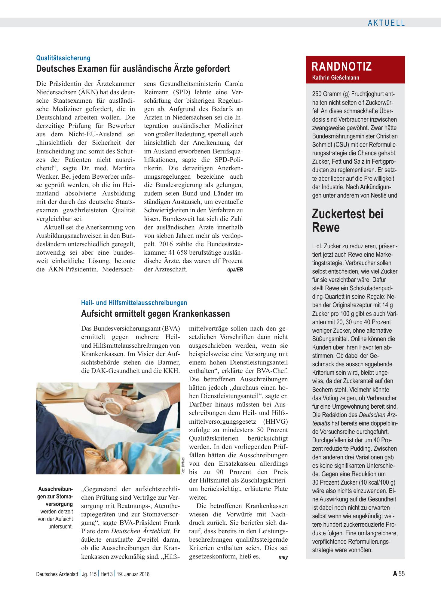 Vorschauseite 1: Randnotiz: Zuckertest bei Rewe – Deutsches Ärzteblatt