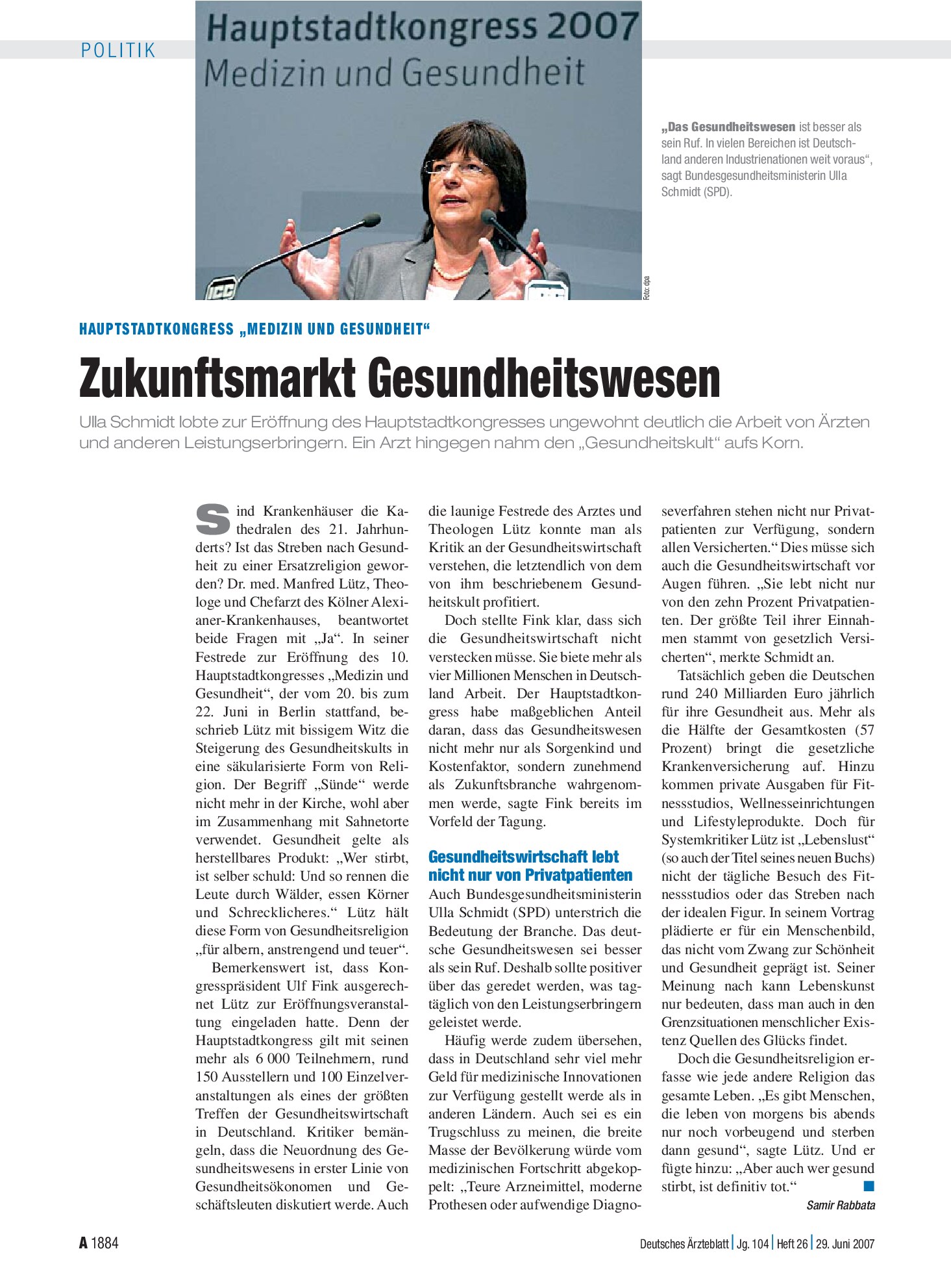 Vorschauseite 1: Hauptstadtkongress „Medizin und Gesundheit“: Zukunftsmarkt Gesundheitswesen – Deutsches Ärzteblatt