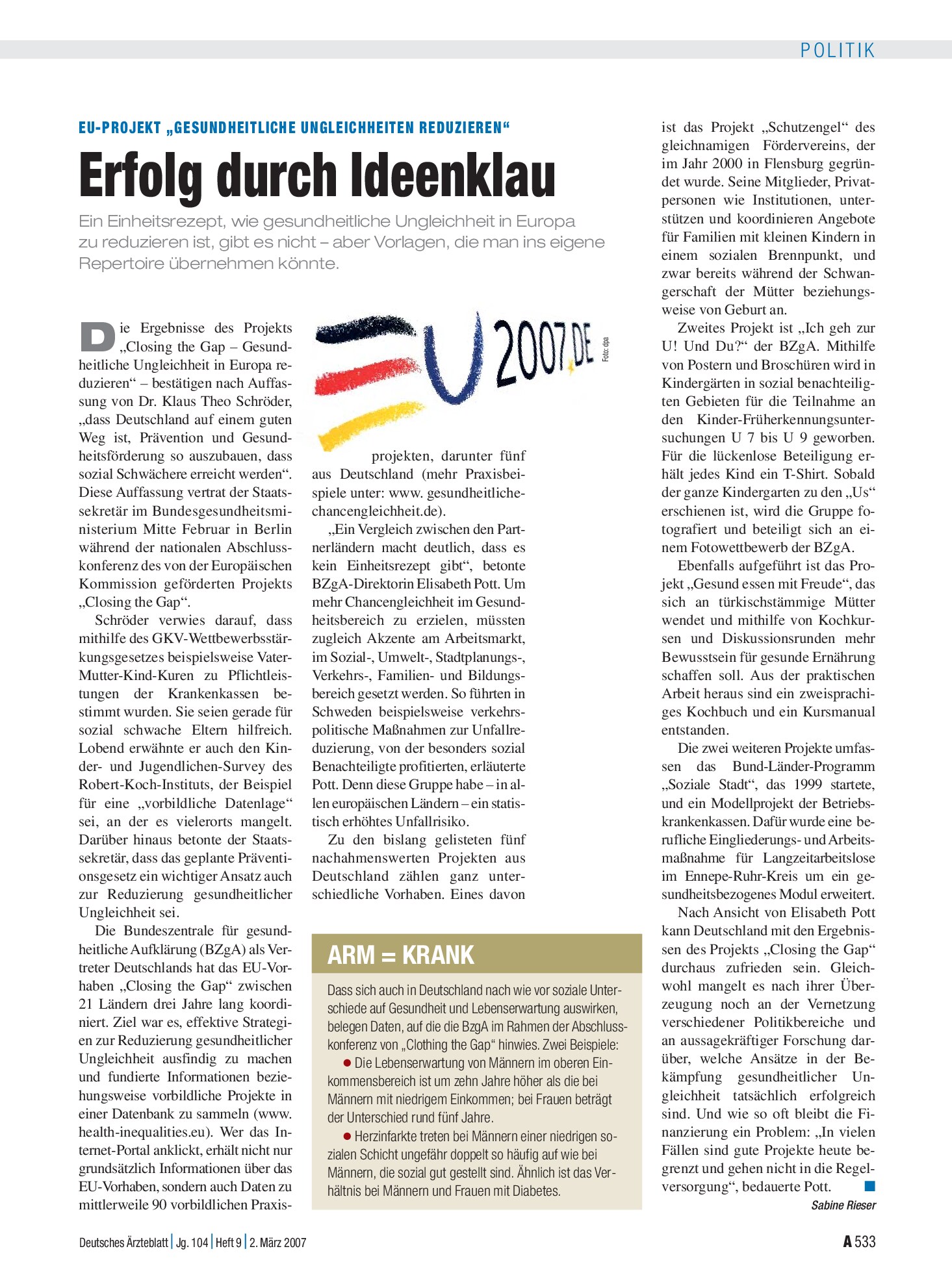 Vorschauseite 1: EU-Projekt „GEsundheitliche Ungleichheiten reduzieren“: Erfolg durch Ideenklau – Deutsches Ärzteblatt
