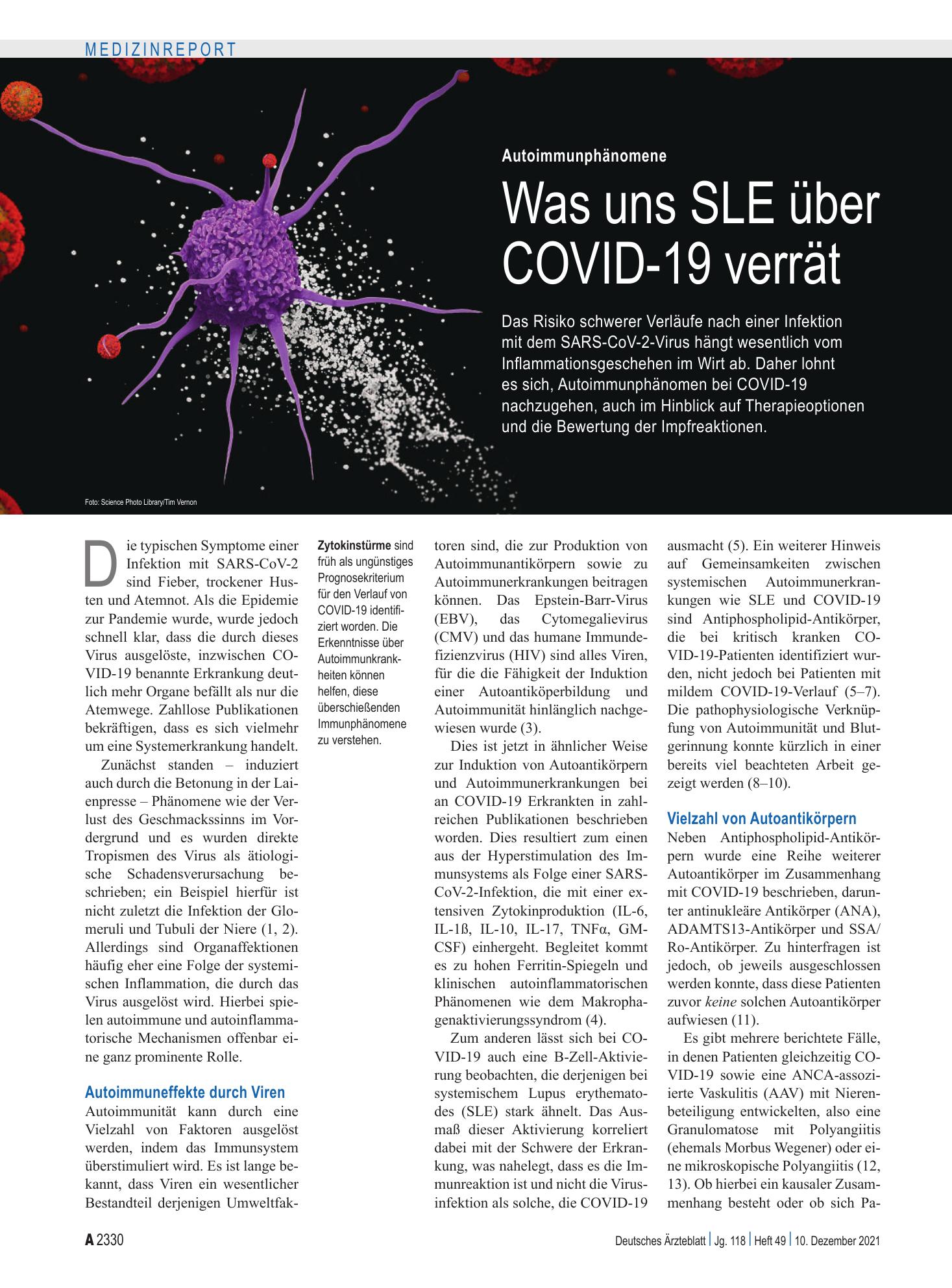 Vorschauseite 1: Autoimmunphänomene: Was uns SLE über COVID-19 verrät – Deutsches Ärzteblatt