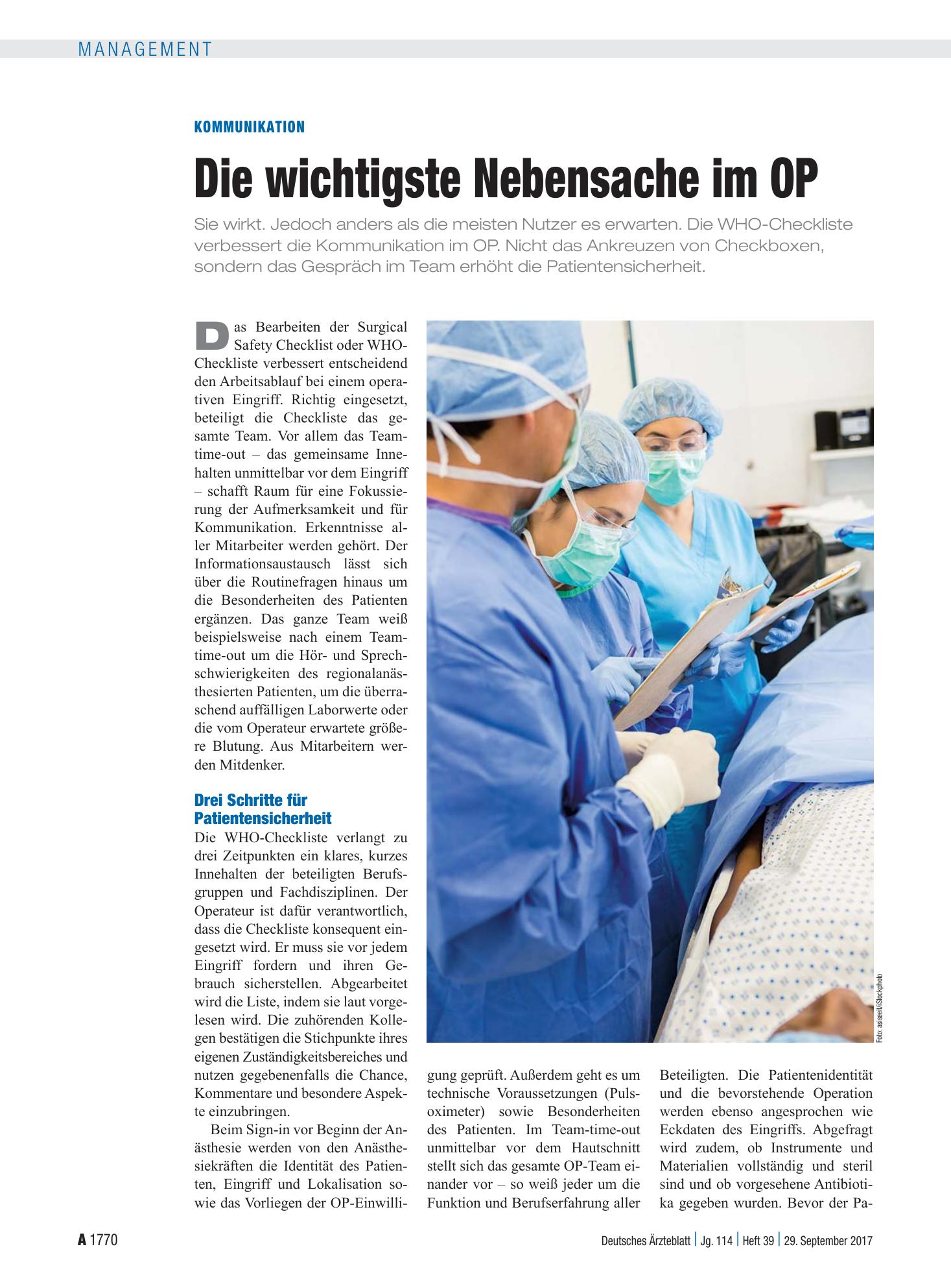 Vorschauseite 1: Kommunikation: Die wichtigste Nebensache im OP – Deutsches Ärzteblatt