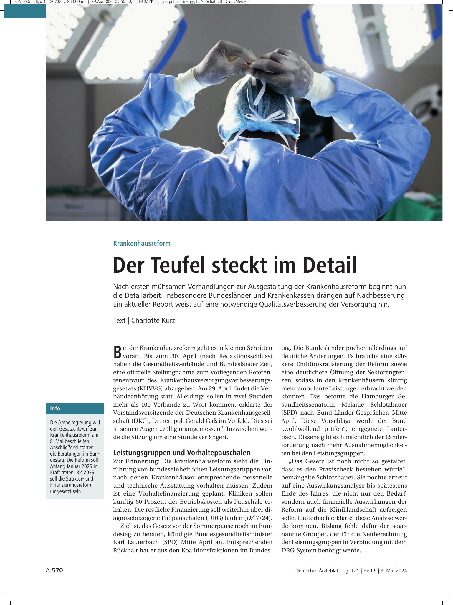 Vorschauseite 1: Krankenhausreform: Der Teufel steckt im Detail – Deutsches Ärzteblatt