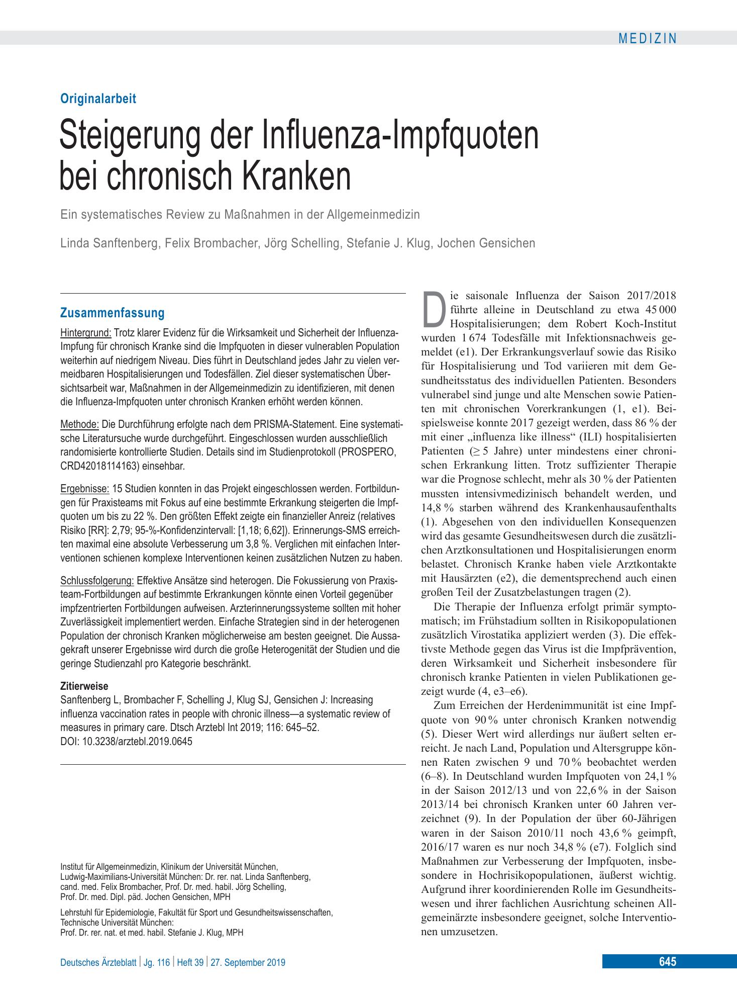 Vorschauseite 1: Steigerung der Influenza-Impfquoten bei chronisch Kranken – Deutsches Ärzteblatt