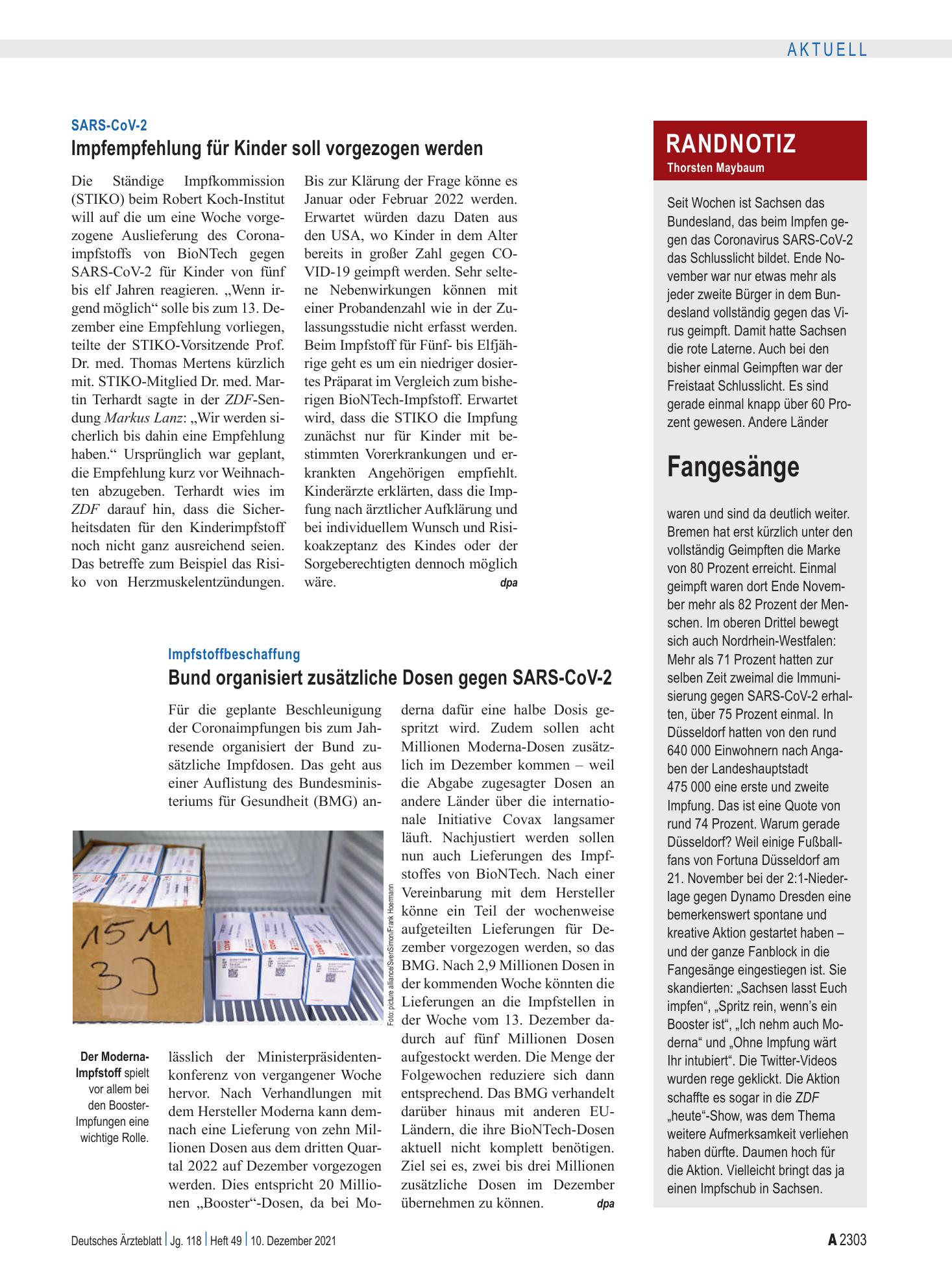 Vorschauseite 1: Randnotiz: Fangesänge – Deutsches Ärzteblatt