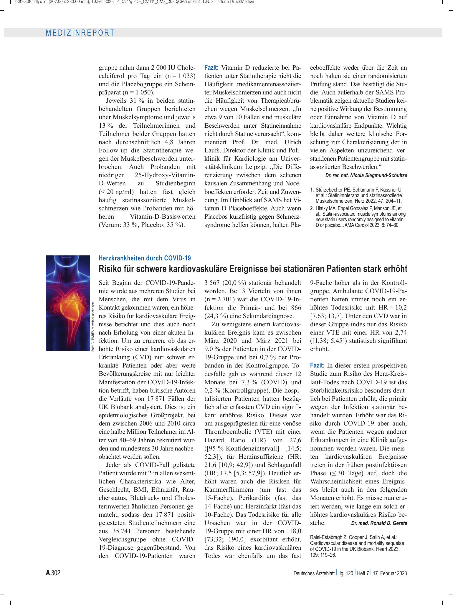 Vorschauseite 1: Herzkrankheiten durch COVID-19: Risiko für schwere kardiovaskuläre Ereignisse bei stationären Patienten stark erhöht – Deutsches Ärzteblatt