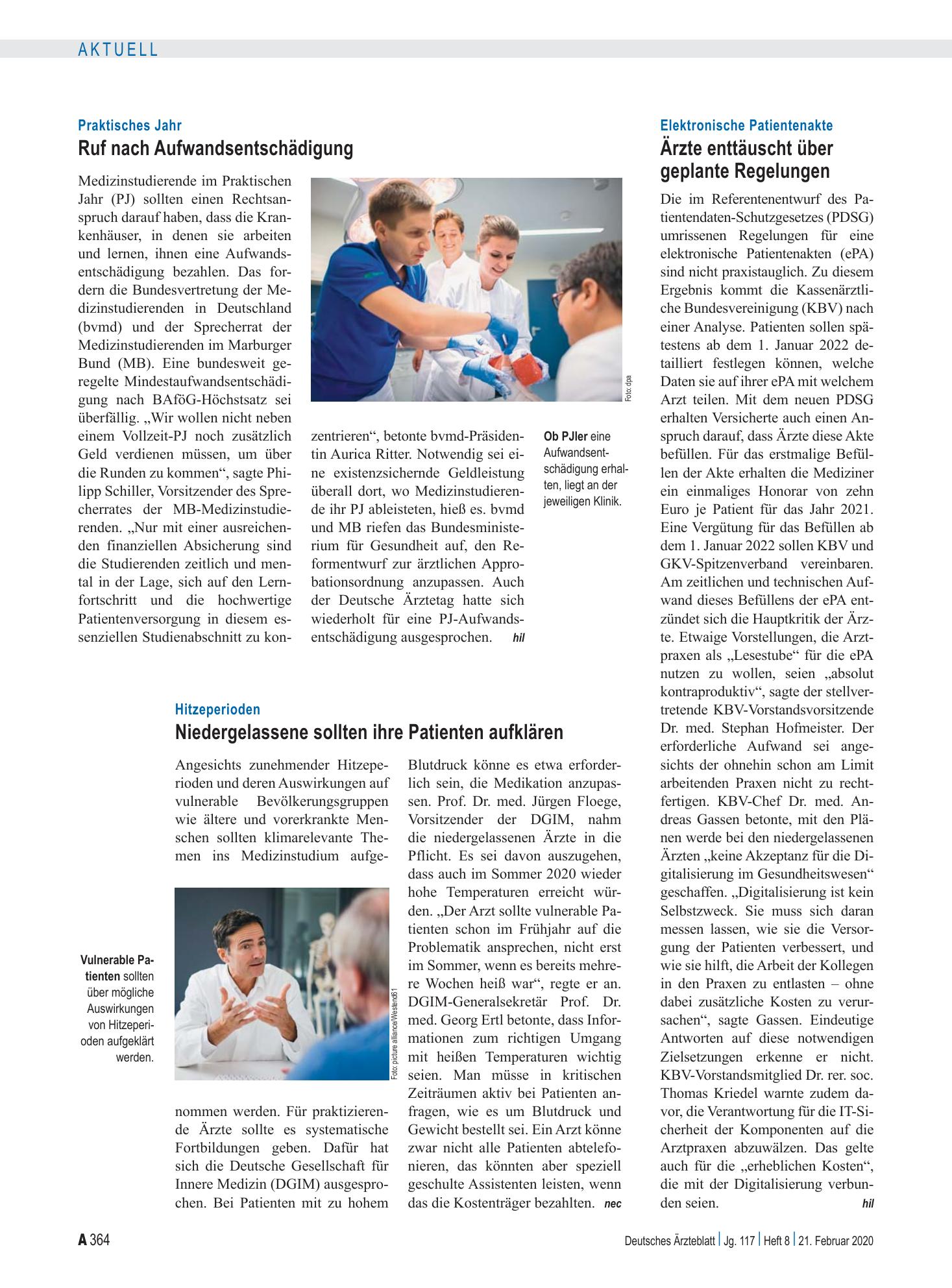 Vorschauseite 1: Praktisches Jahr: Ruf nach Aufwandsentschädigung – Deutsches Ärzteblatt