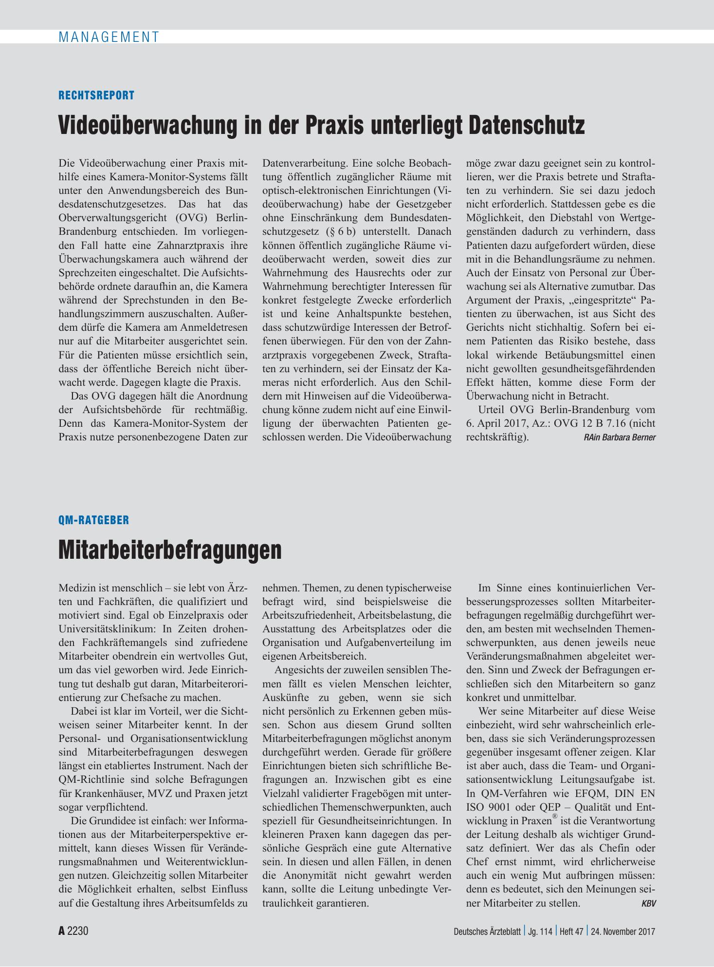 Vorschauseite 1: QM-Ratgeber: Mitarbeiterbefragungen – Deutsches Ärzteblatt