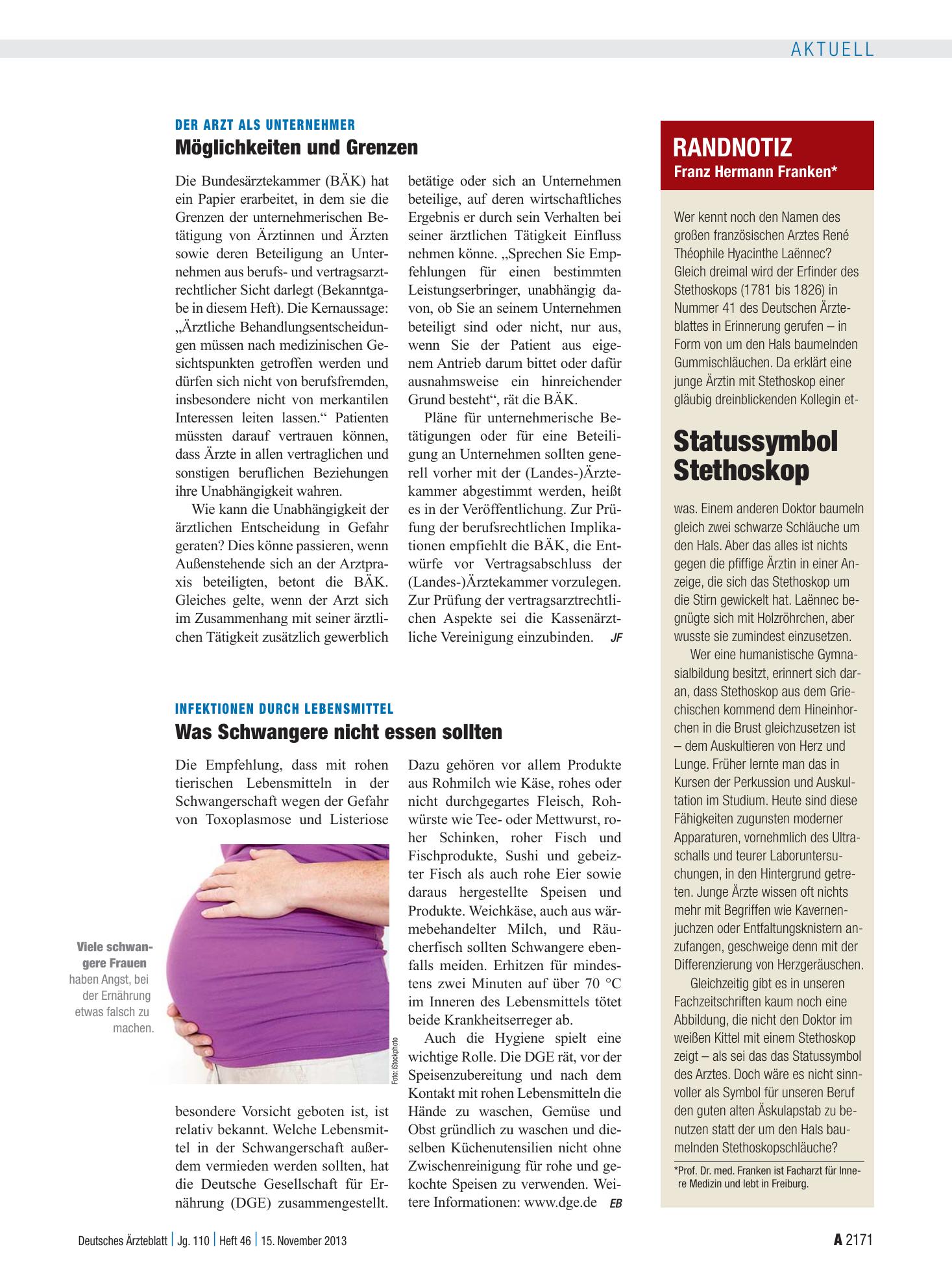 Vorschauseite 1: Der Arzt als Unternehmer: Möglichkeiten und Grenzen – Deutsches Ärzteblatt