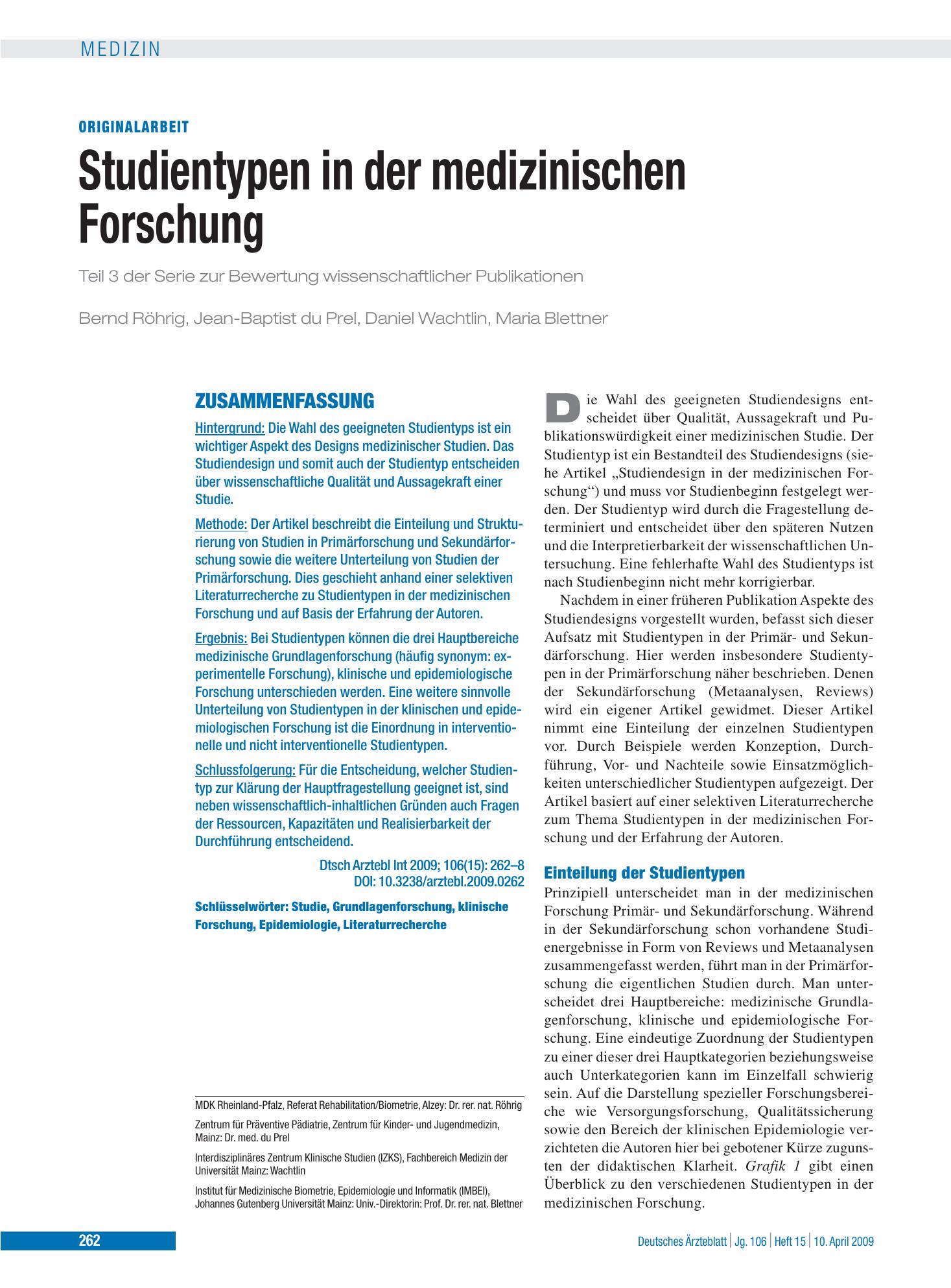 Vorschauseite 1: Studientypen in der medizinischen Forschung – Deutsches Ärzteblatt