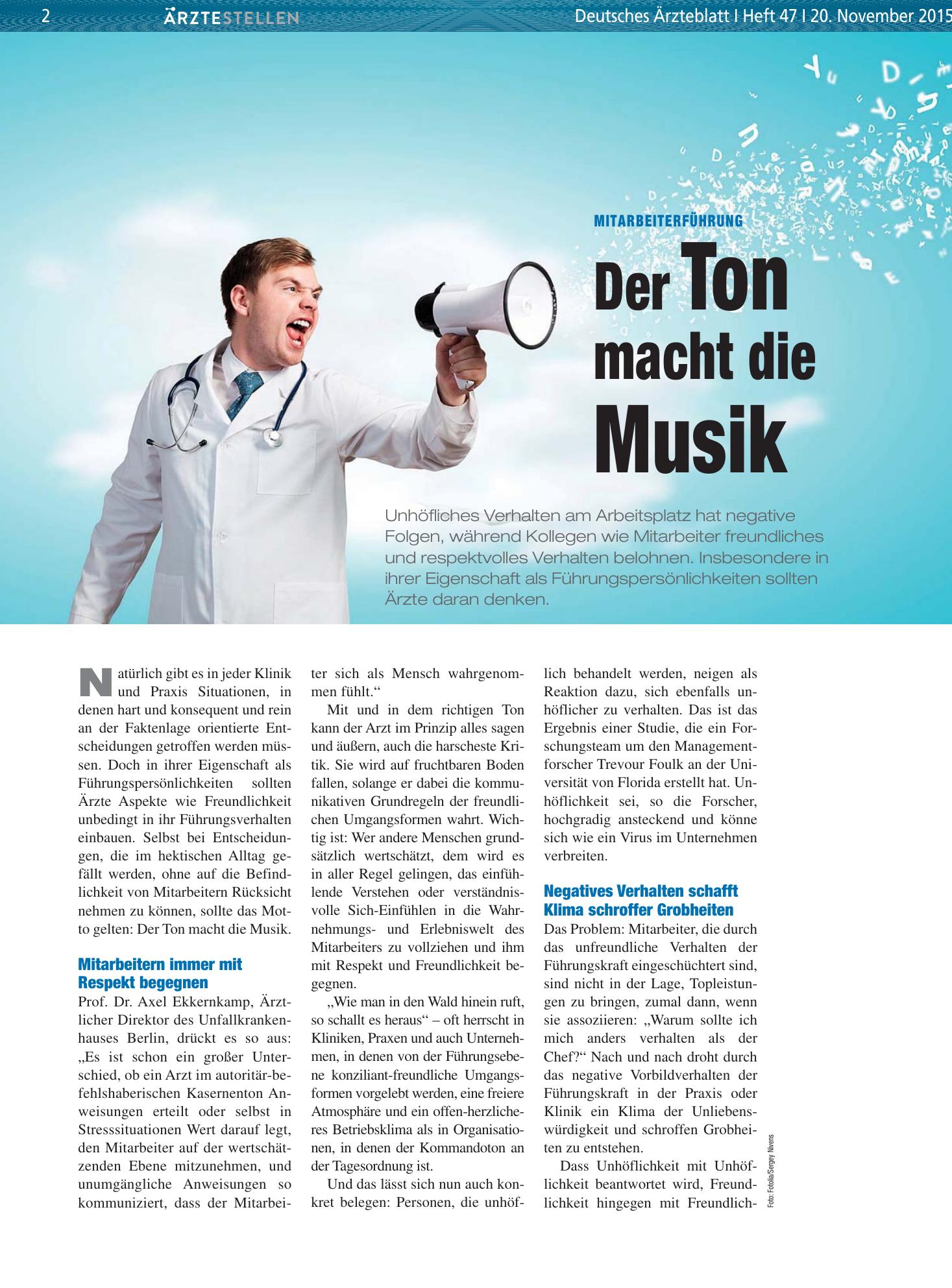 Vorschauseite 1: Mitarbeiterführung: Der Ton macht die Musik – Deutsches Ärzteblatt
