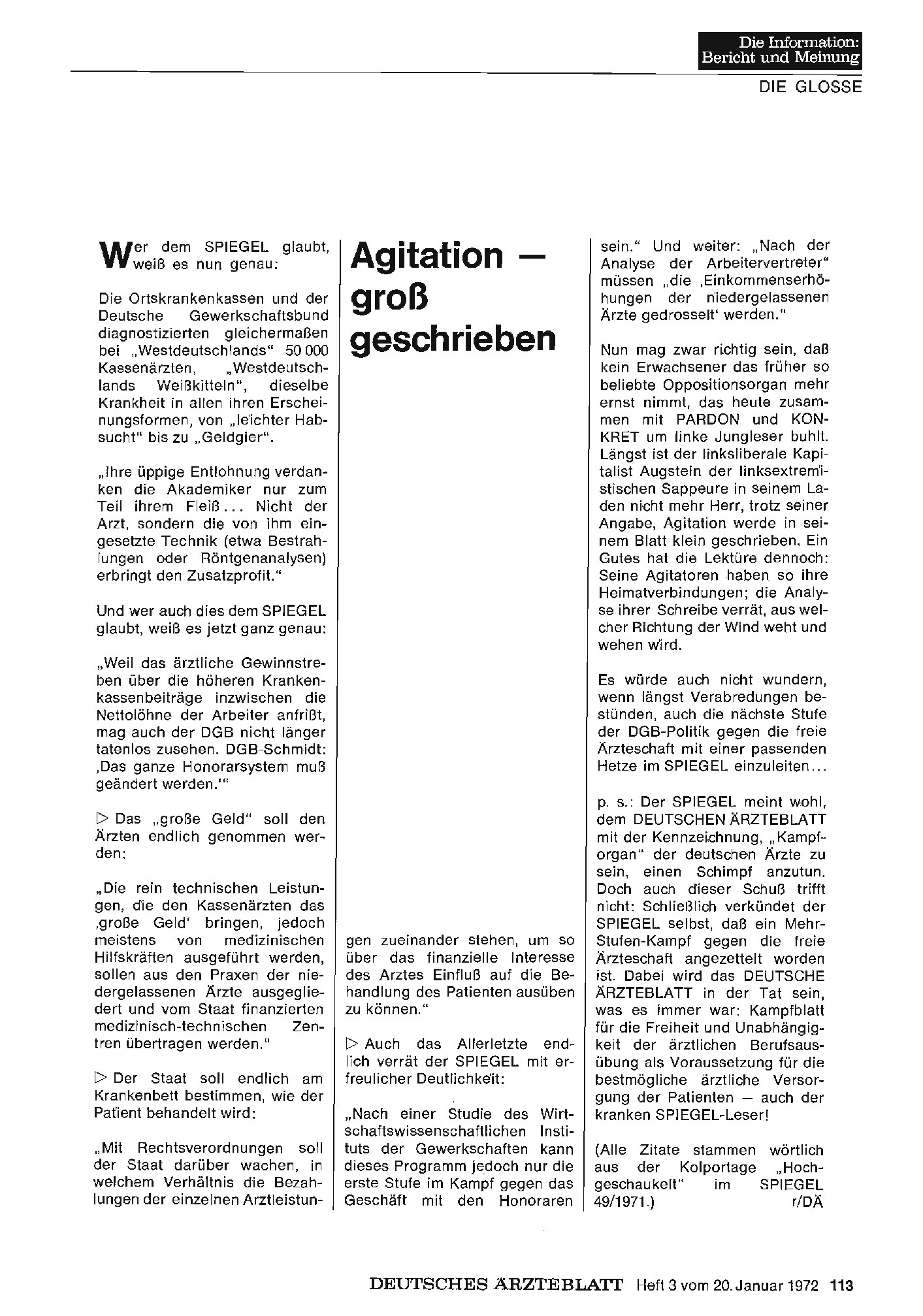 Vorschauseite 1: Agitation — groß geschrieben