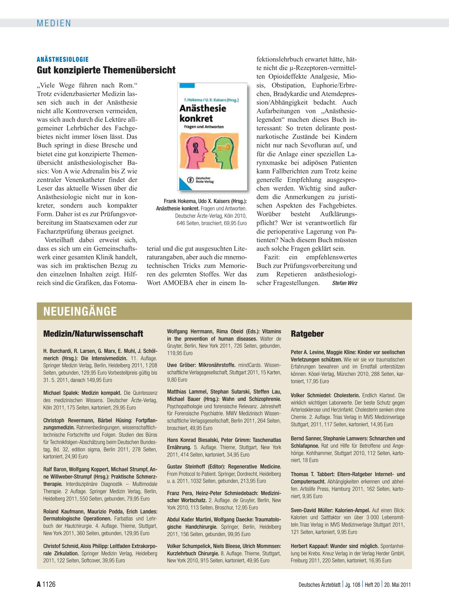 Vorschauseite 1: Neueingänge – Deutsches Ärzteblatt