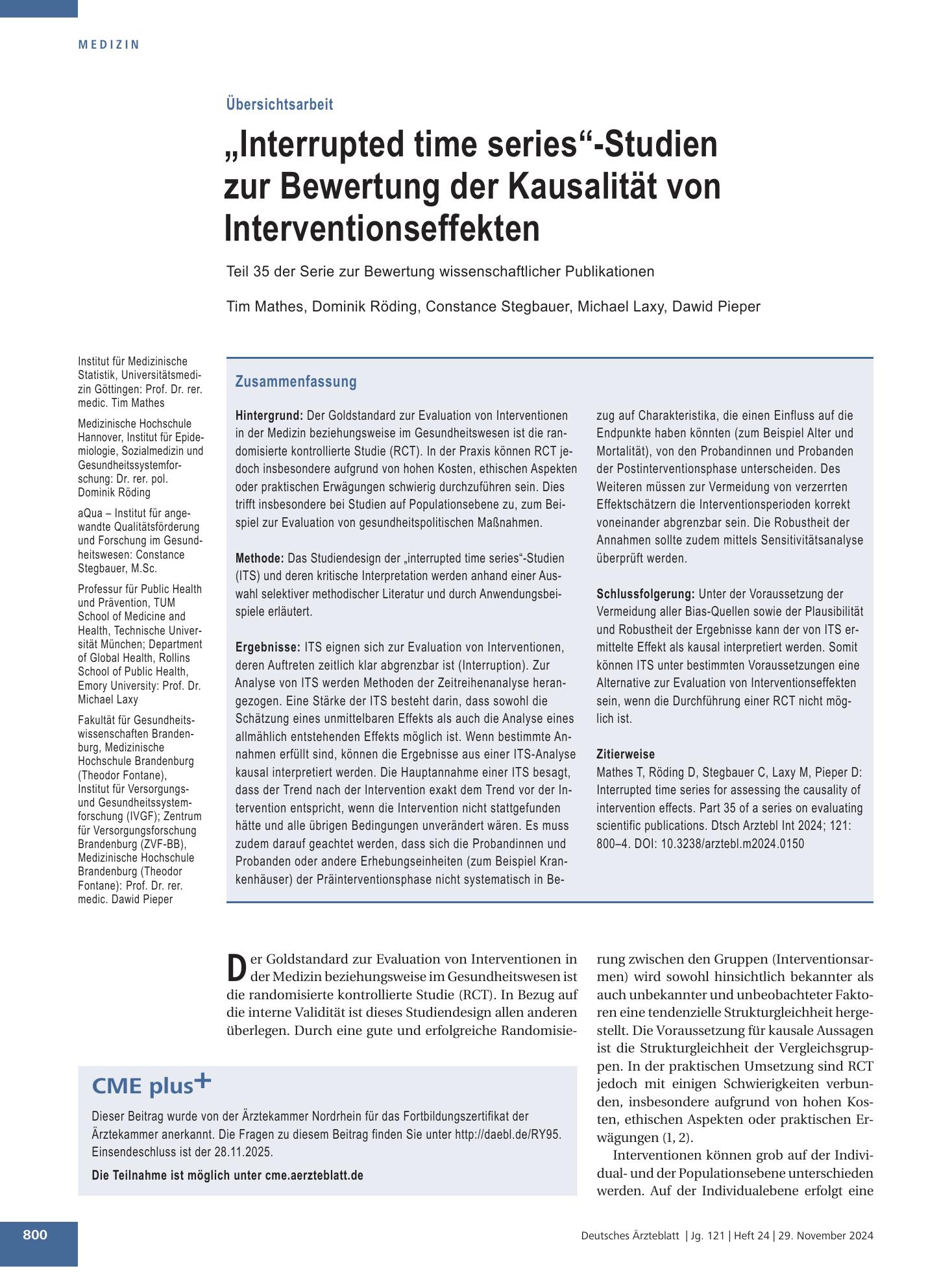 Vorschauseite 1: „Interrupted time series“-Studien zur Bewertung der Kausalität von Interventionseffekten – Deutsches Ärzteblatt