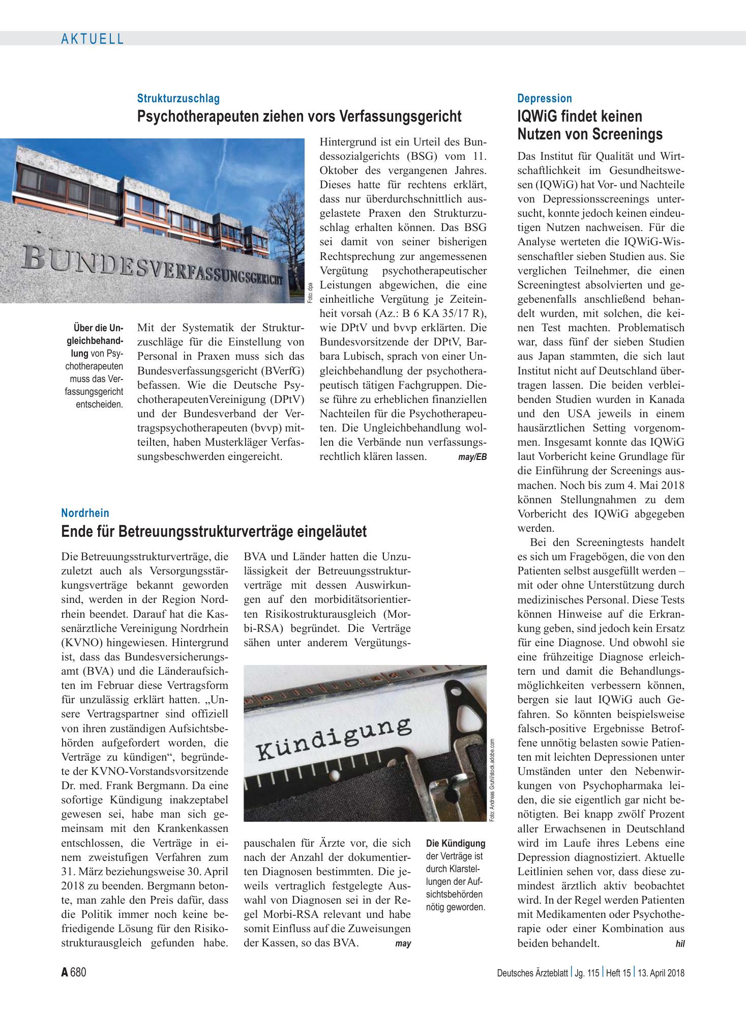 Vorschauseite 1: Nordrhein: Ende für Betreuungsstrukturverträge eingeläutet – Deutsches Ärzteblatt