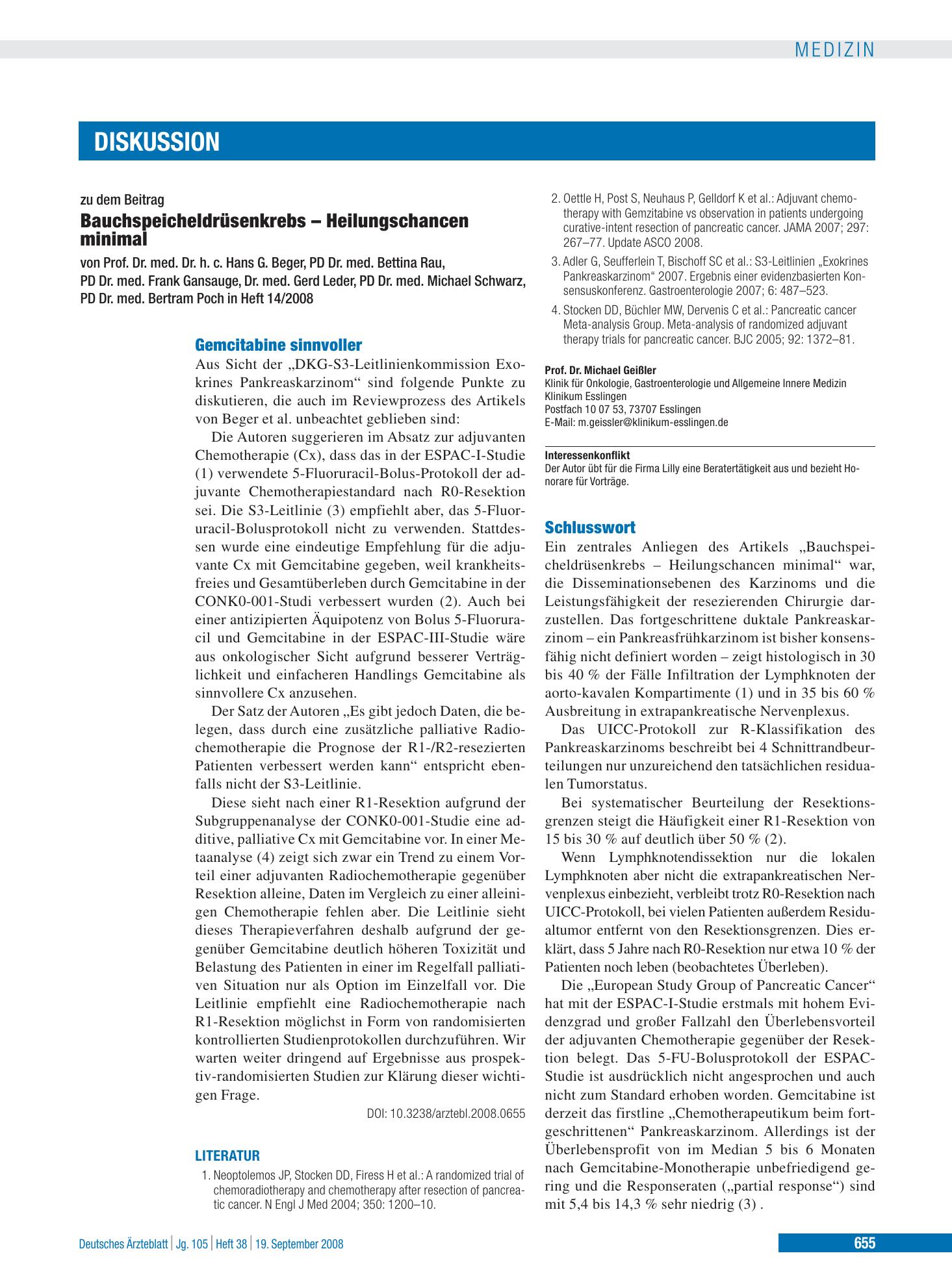 Vorschauseite 1: Bauchspeicheldrüsenkrebs – Heilungschancen minimal: Gemcitabine sinnvoller – Deutsches Ärzteblatt
