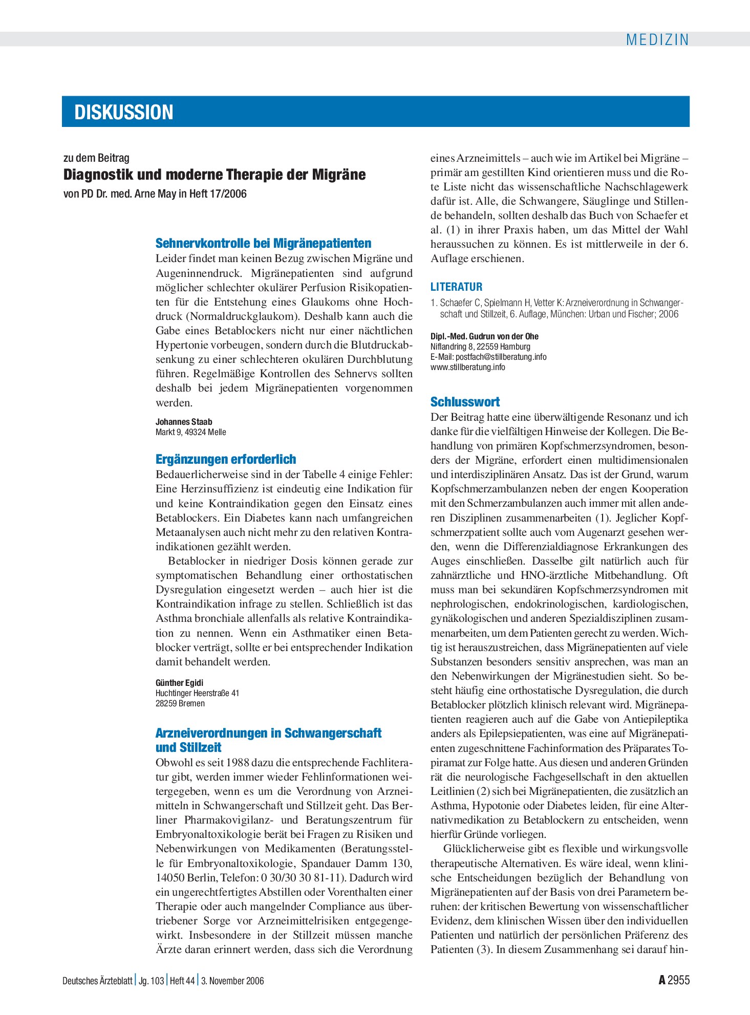 Vorschauseite 1: Diagnostik und moderne Therapie der Migräne: Ergänzungen erforderlich – Deutsches Ärzteblatt