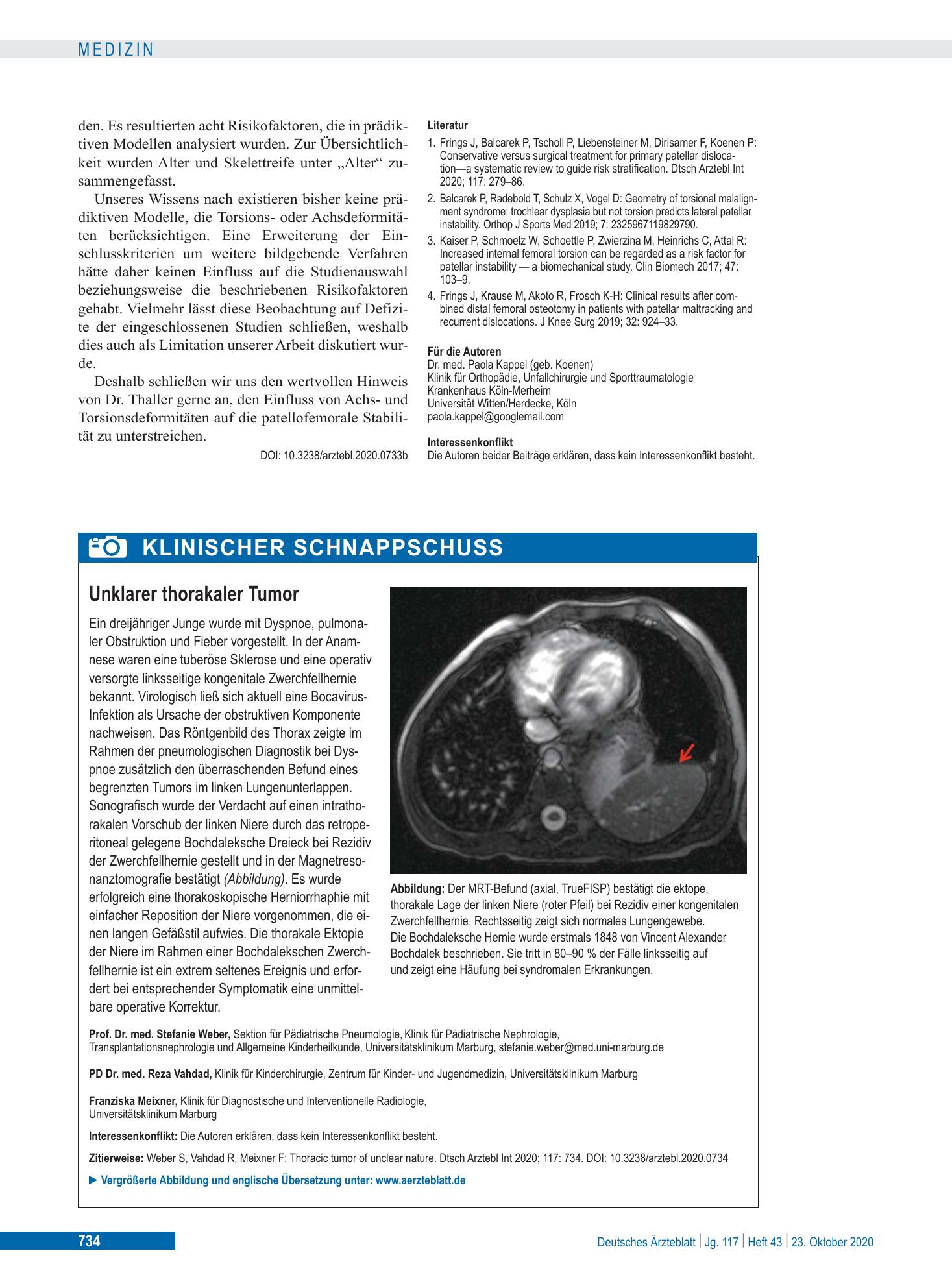 Vorschauseite 1: Unklarer thorakaler Tumor – Deutsches Ärzteblatt