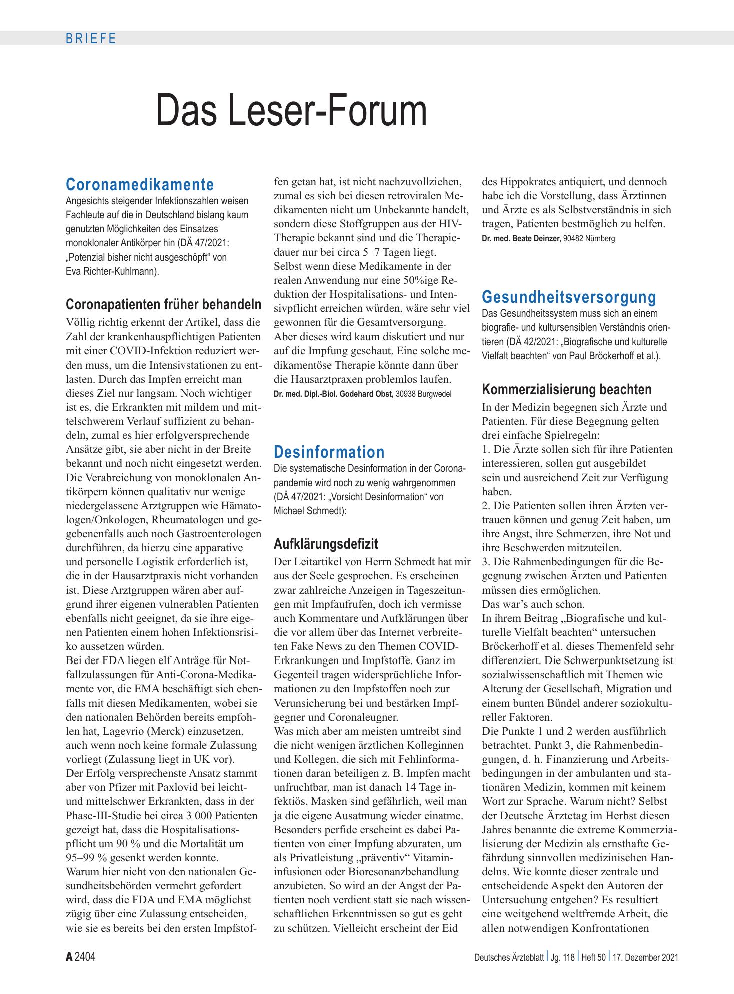 Vorschauseite 1: Desinformation: Aufklärungsdefizit – Deutsches Ärzteblatt
