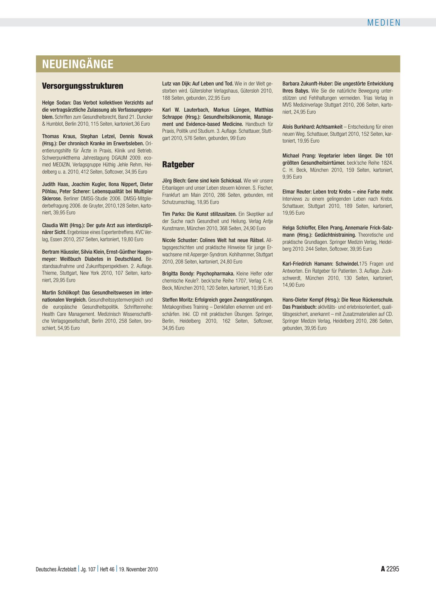 Vorschauseite 1: Neueingänge – Deutsches Ärzteblatt