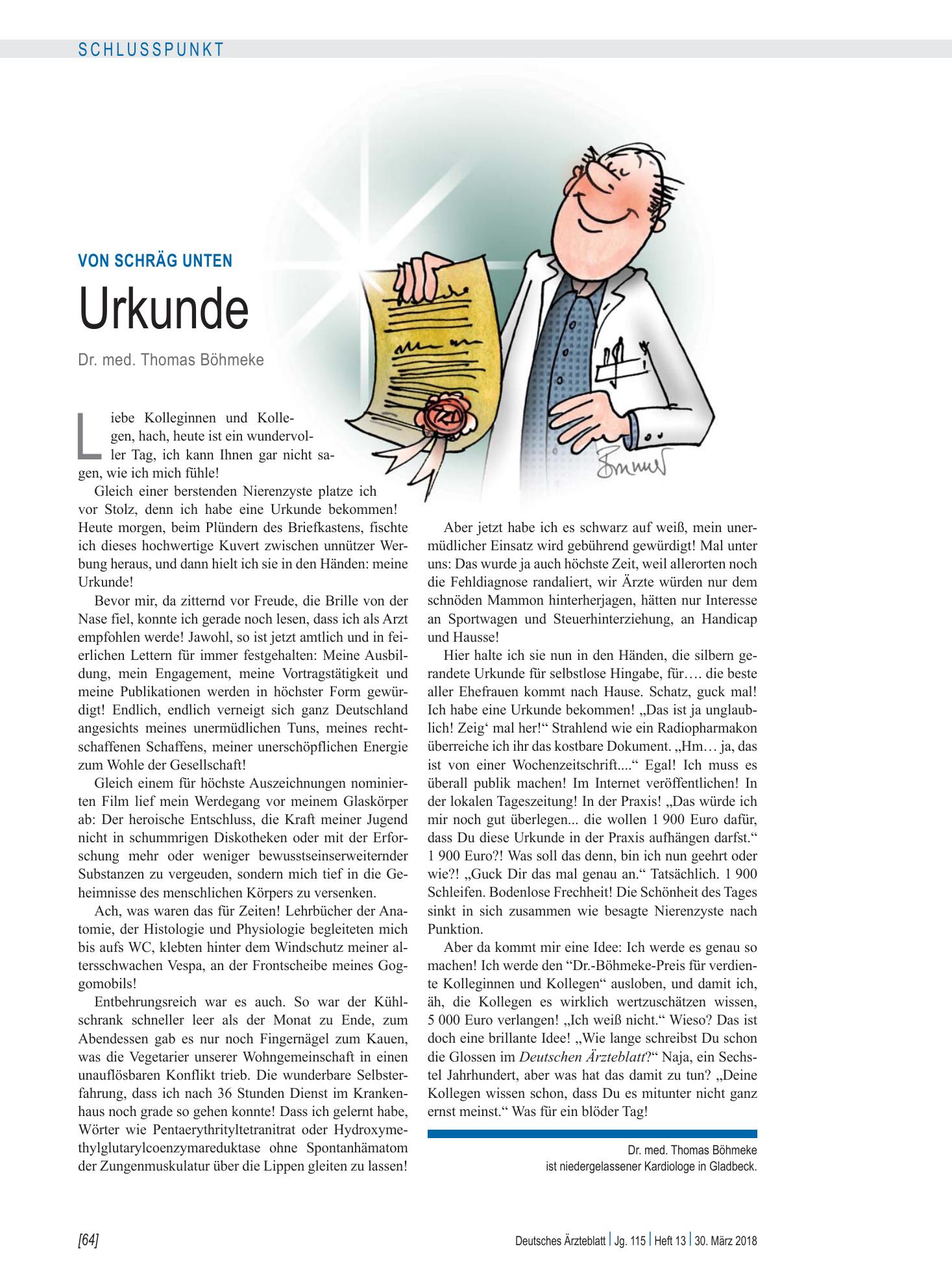 Vorschauseite 1: Von schräg unten: Urkunde – Deutsches Ärzteblatt