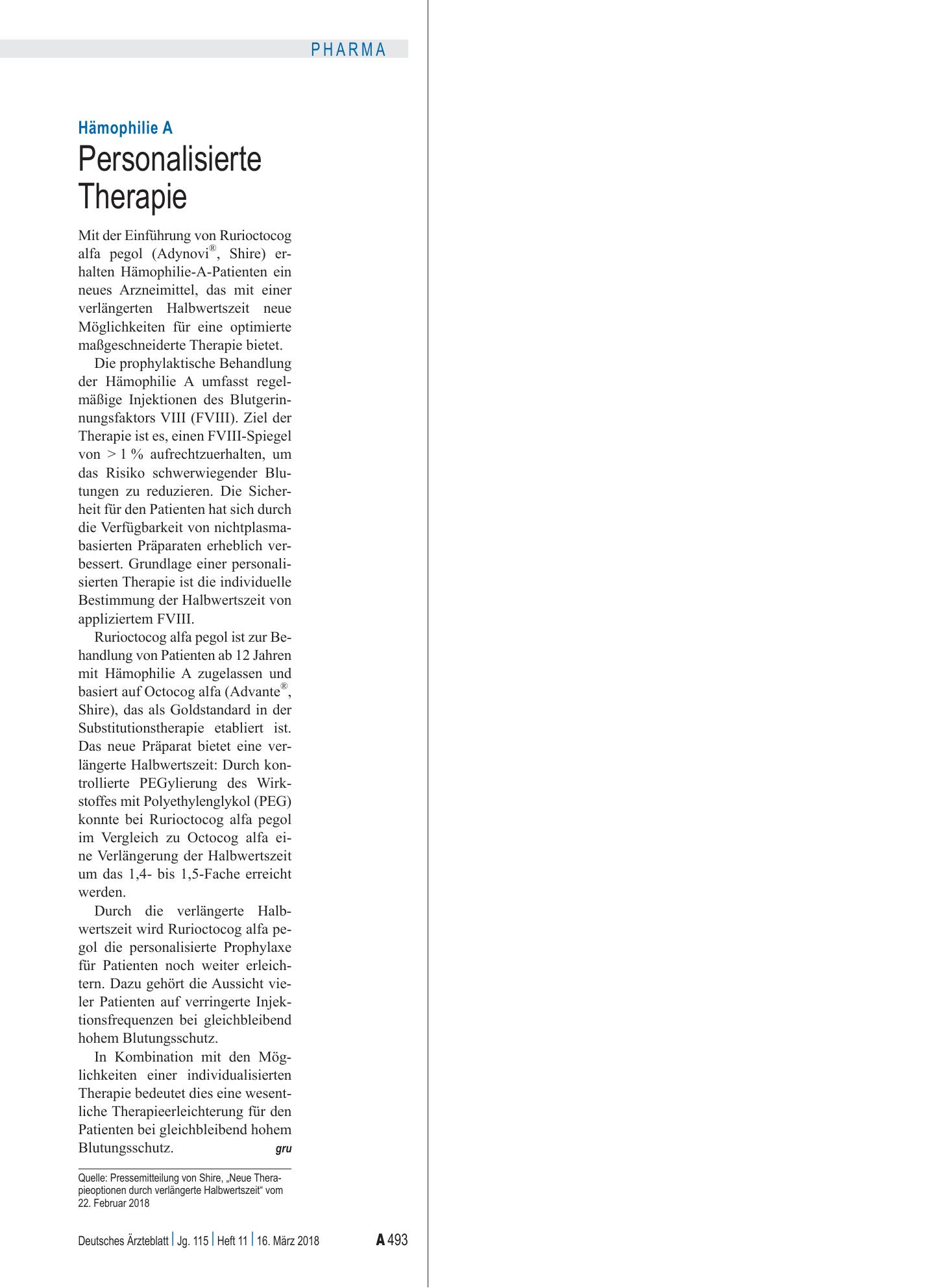 Vorschauseite 1: Hämophilie A: Personalisierte Therapie – Deutsches Ärzteblatt