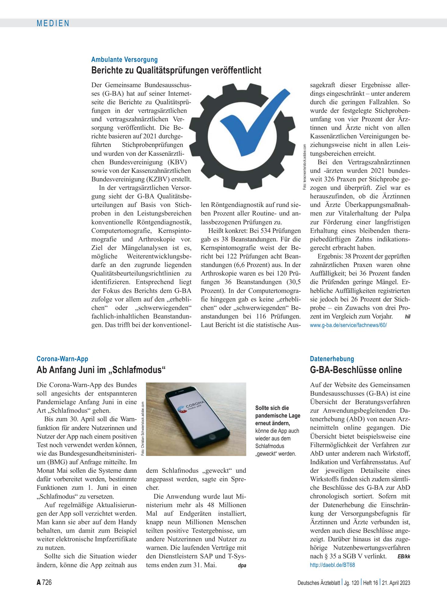 Vorschauseite 1: Corona-Warn-App: Ab Anfang Juni im „Schlafmodus“ – Deutsches Ärzteblatt