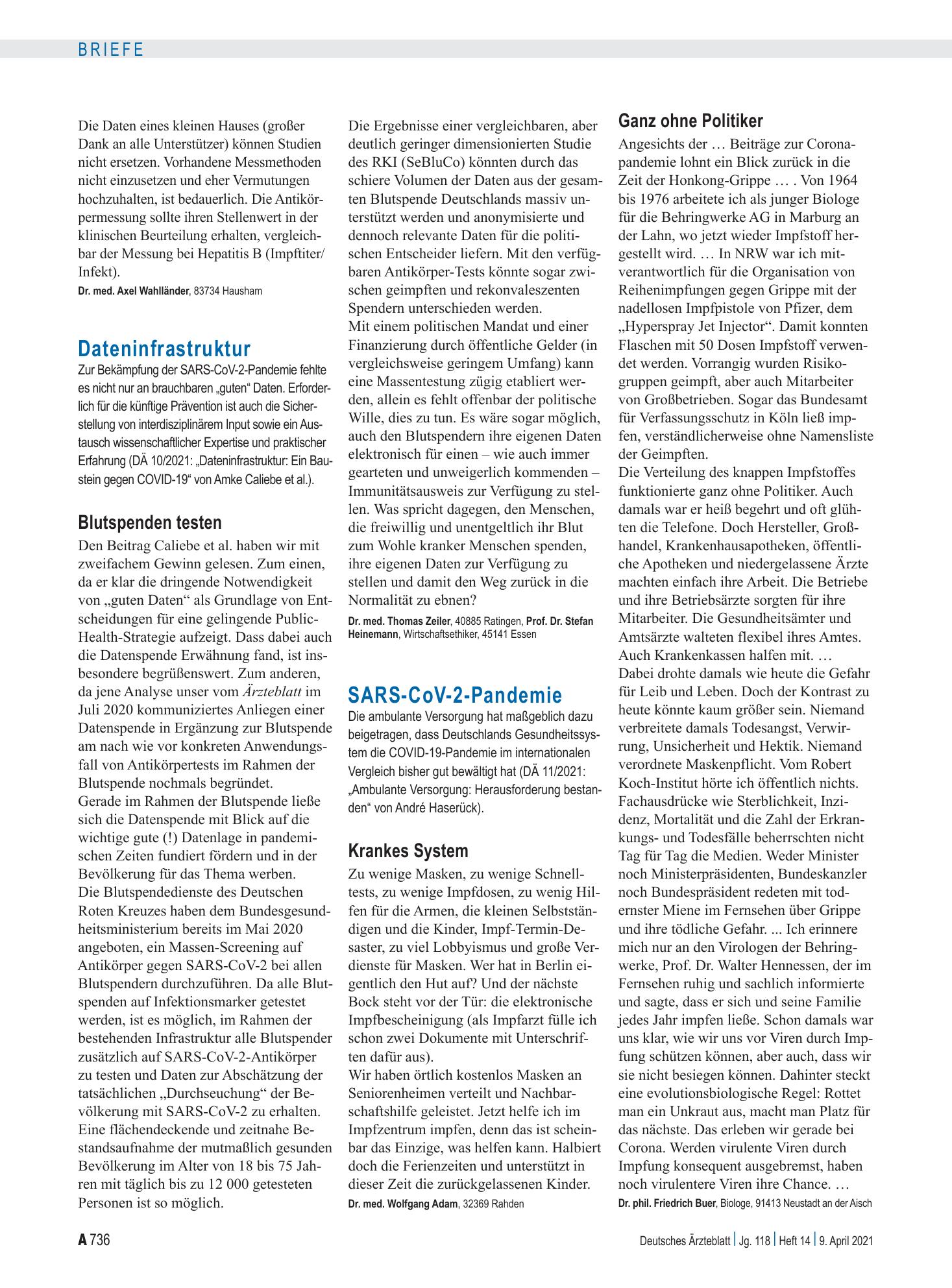 Vorschauseite 1: SARS-CoV-2-Pandemie: Krankes System – Deutsches Ärzteblatt