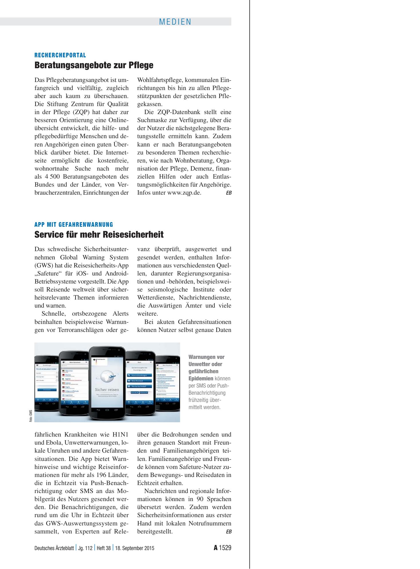 Vorschauseite 1: Rechercheportal: Beratungsangebote zur Pflege – Deutsches Ärzteblatt