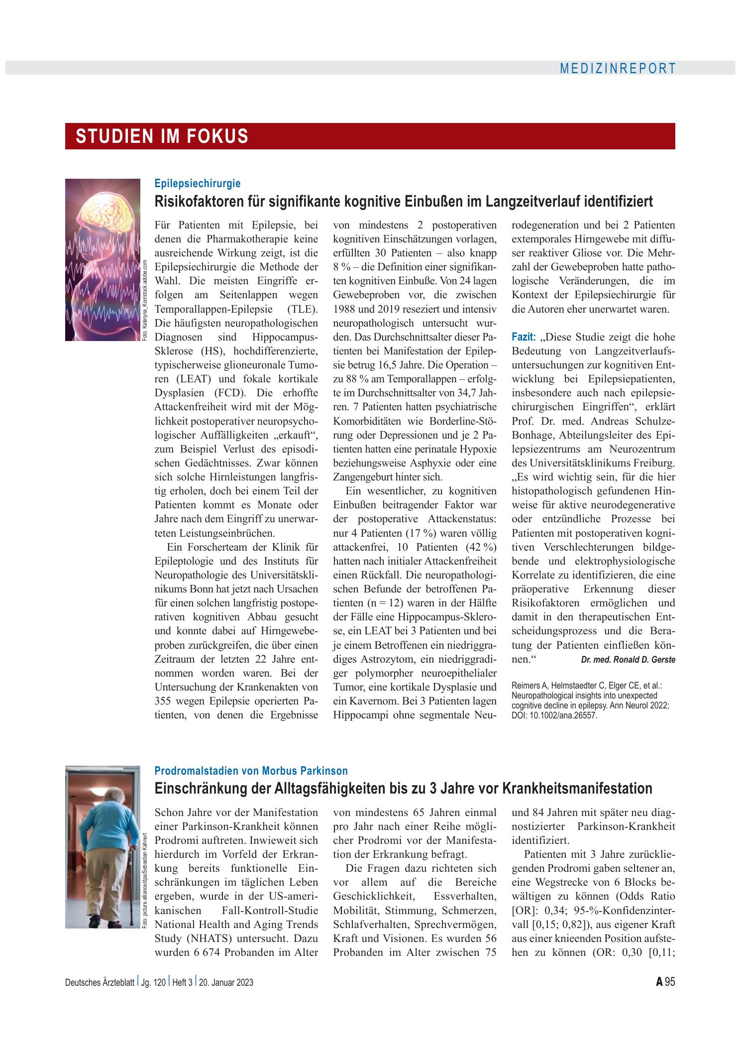 Vorschauseite 1: Prodromalstadien von Morbus Parkinson: Einschränkung der Alltagsfähigkeiten bis zu 3 Jahre vor Krankheitsmanifestation – Deutsches Ärzteblatt