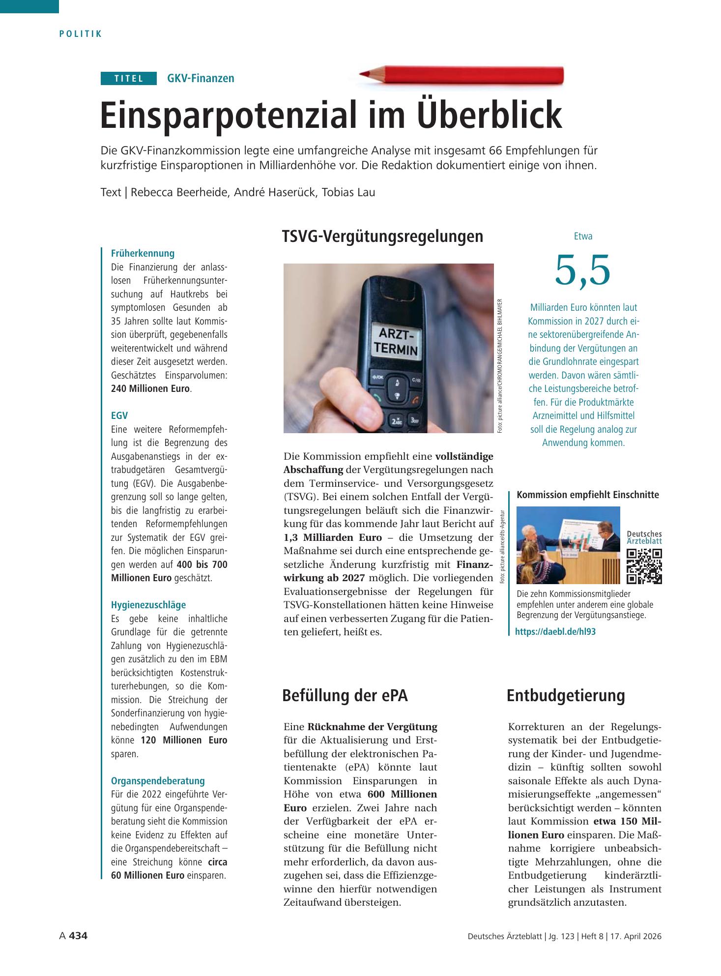 Vorschauseite 1: GKV-Finanzen: Einsparpotenzial im Überblick – Deutsches Ärzteblatt