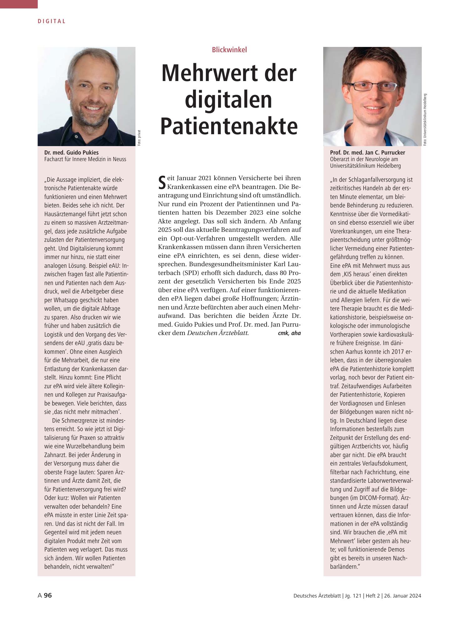 Vorschauseite 1: Blickwinkel: Mehrwert der digitalen Patientenakte – Deutsches Ärzteblatt