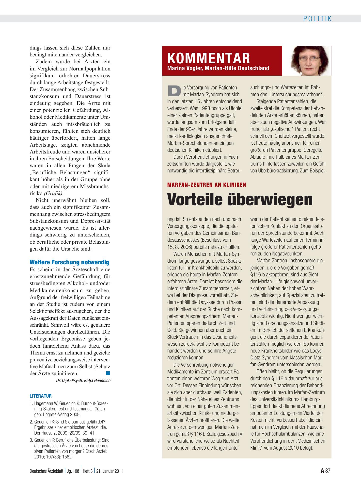 Vorschauseite 1: Marfan-Zentren an Kliniken: Vorteile überwiegen – Deutsches Ärzteblatt