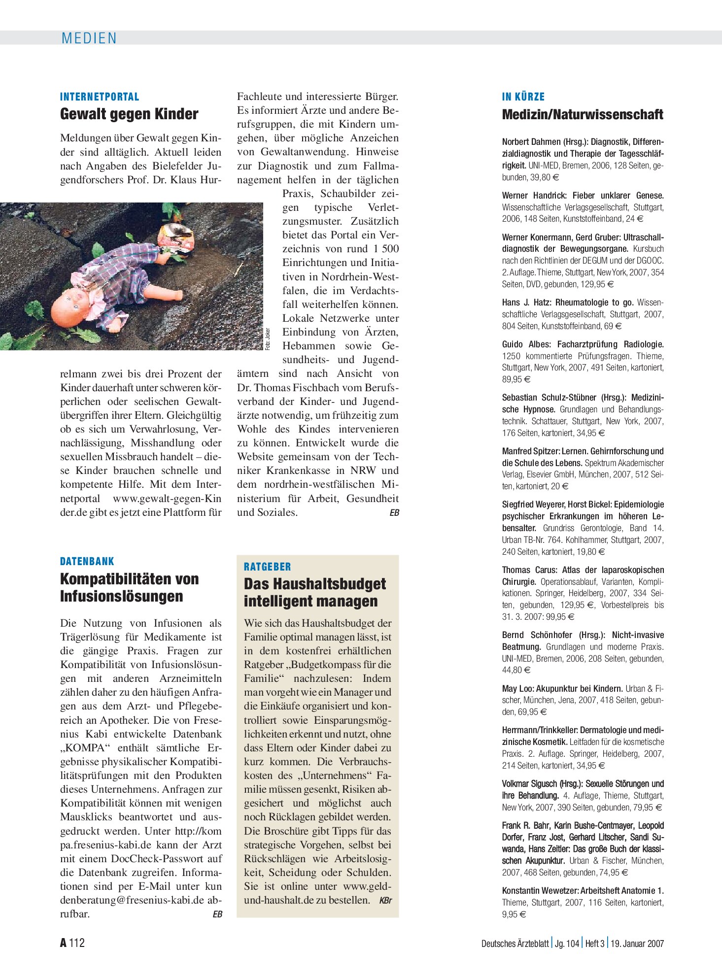 Vorschauseite 1: Internetportal: Gewalt gegen Kinder – Deutsches Ärzteblatt