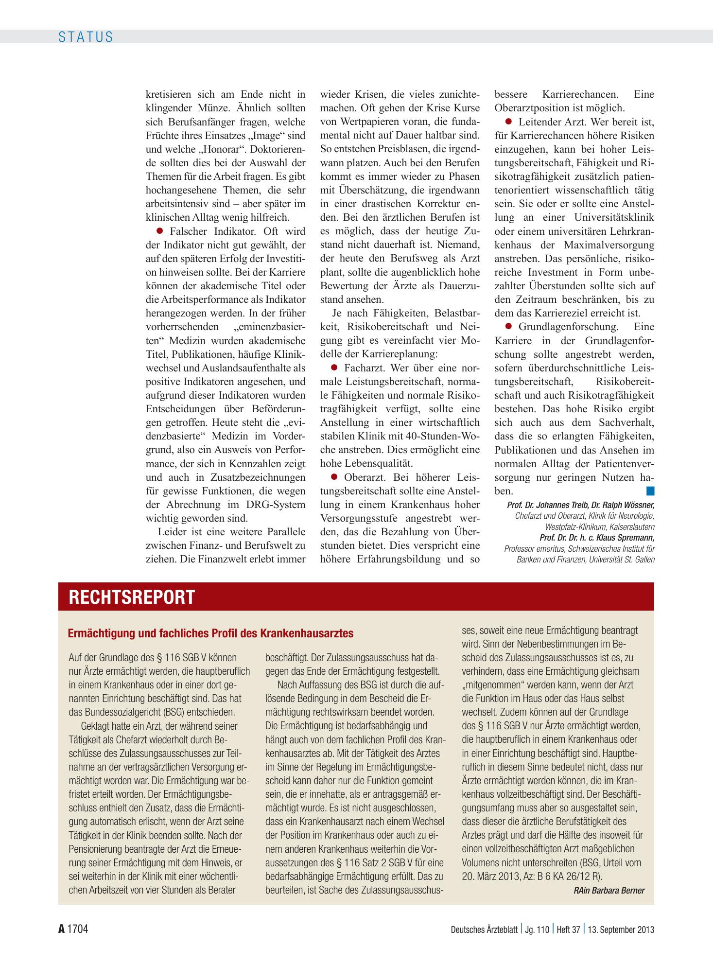 Vorschauseite 1: Ermächtigung und fachliches Profil des Krankenhausarztes – Deutsches Ärzteblatt