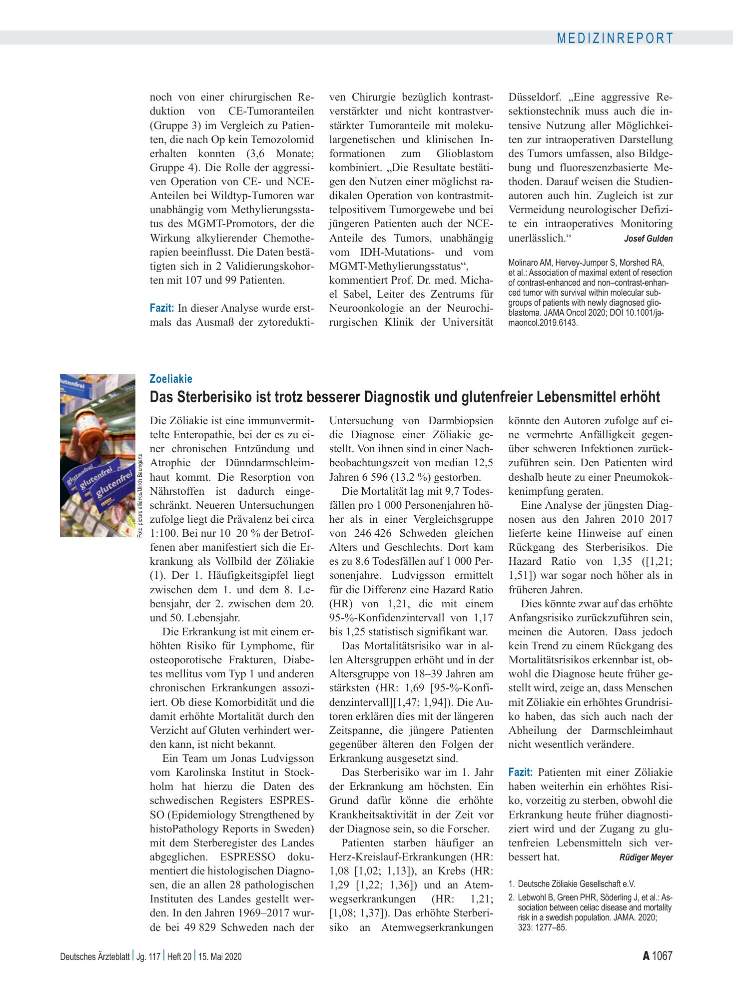 Vorschauseite 1: Zoeliakie: Das Sterberisiko ist trotz besserer Diagnostik und glutenfreier Lebensmittel erhöht – Deutsches Ärzteblatt