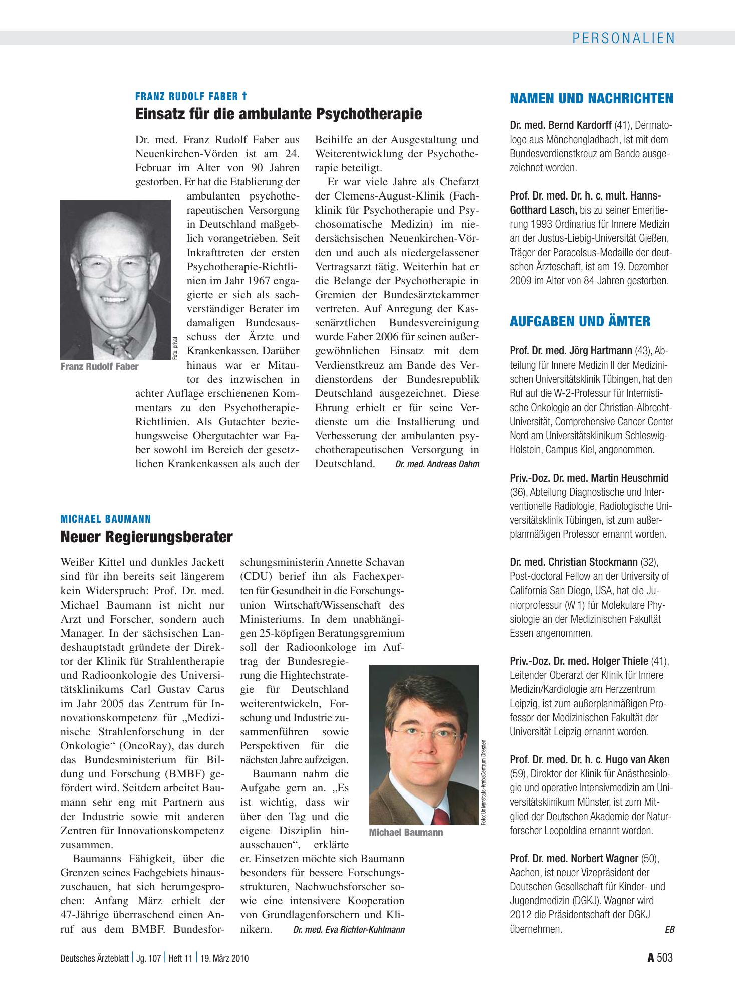 Vorschauseite 1: Aufgaben und Ämter – Deutsches Ärzteblatt