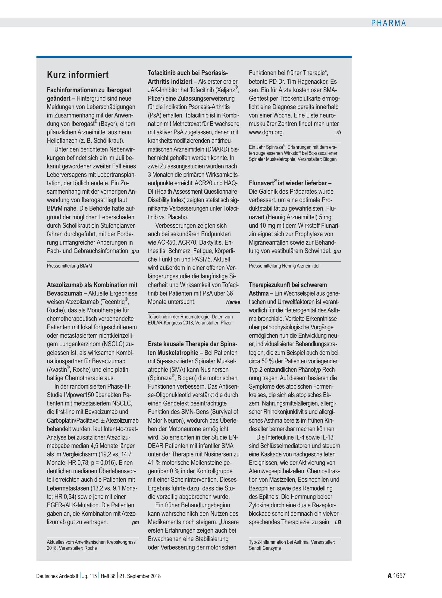 Vorschauseite 1: Kurz informiert – Deutsches Ärzteblatt