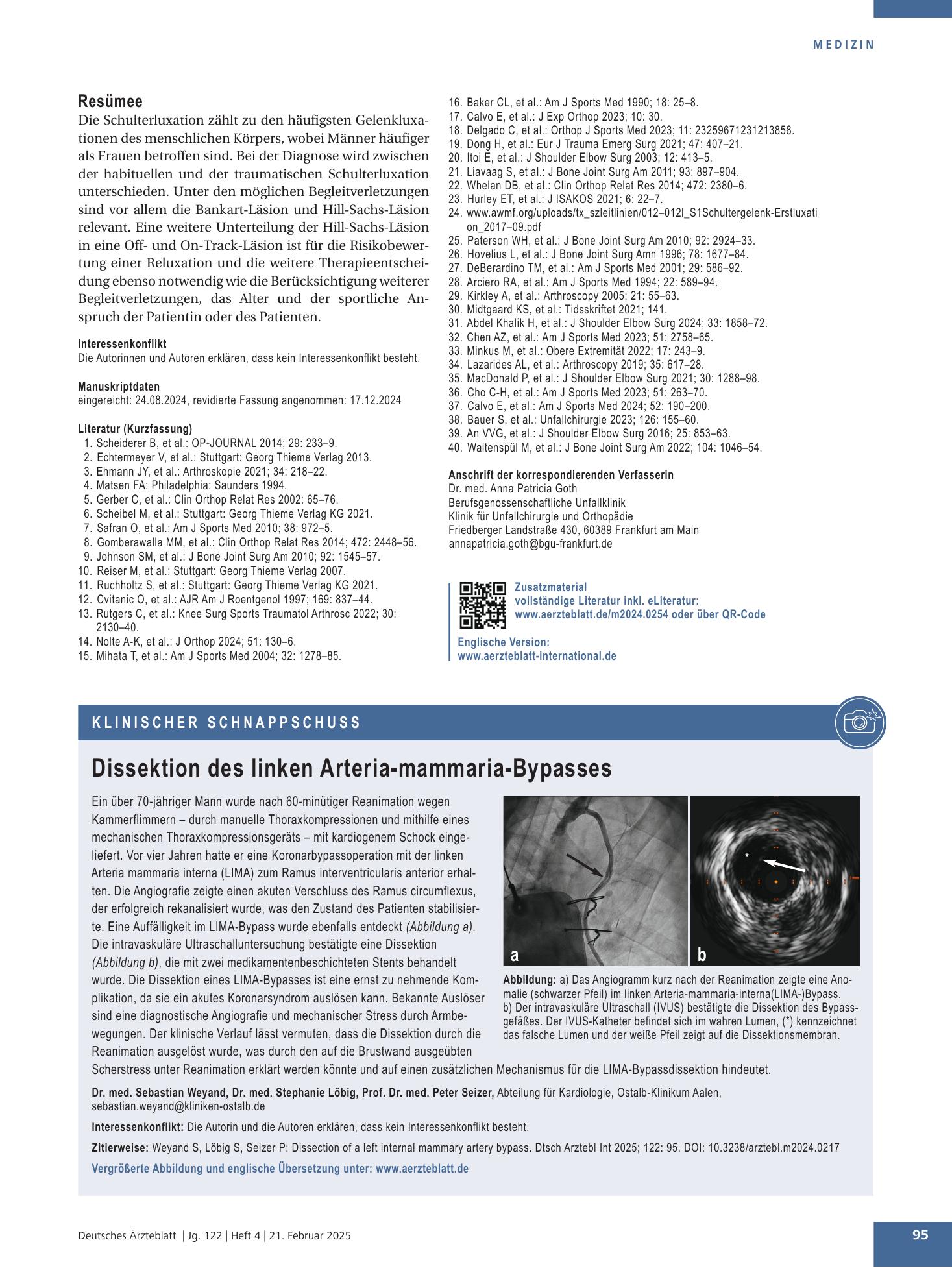 Vorschauseite 1: Dissektion des linken Arteria-mammaria-Bypasses – Deutsches Ärzteblatt