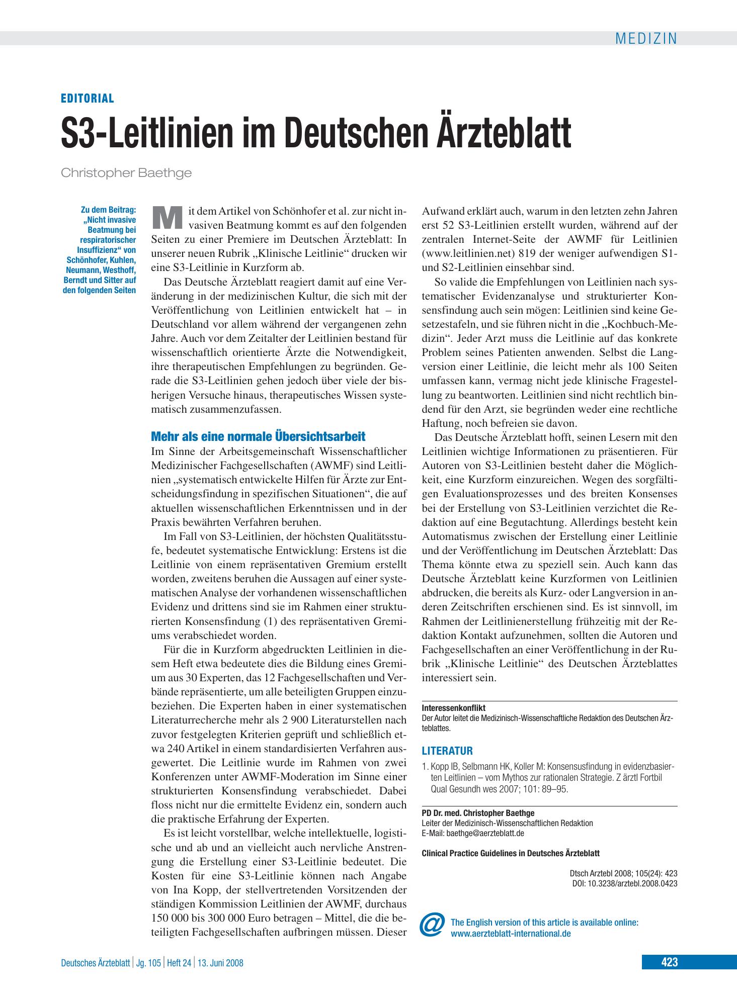 Vorschauseite 1: S3-Leitlinien im Deutschen Ärzteblatt – Deutsches Ärzteblatt