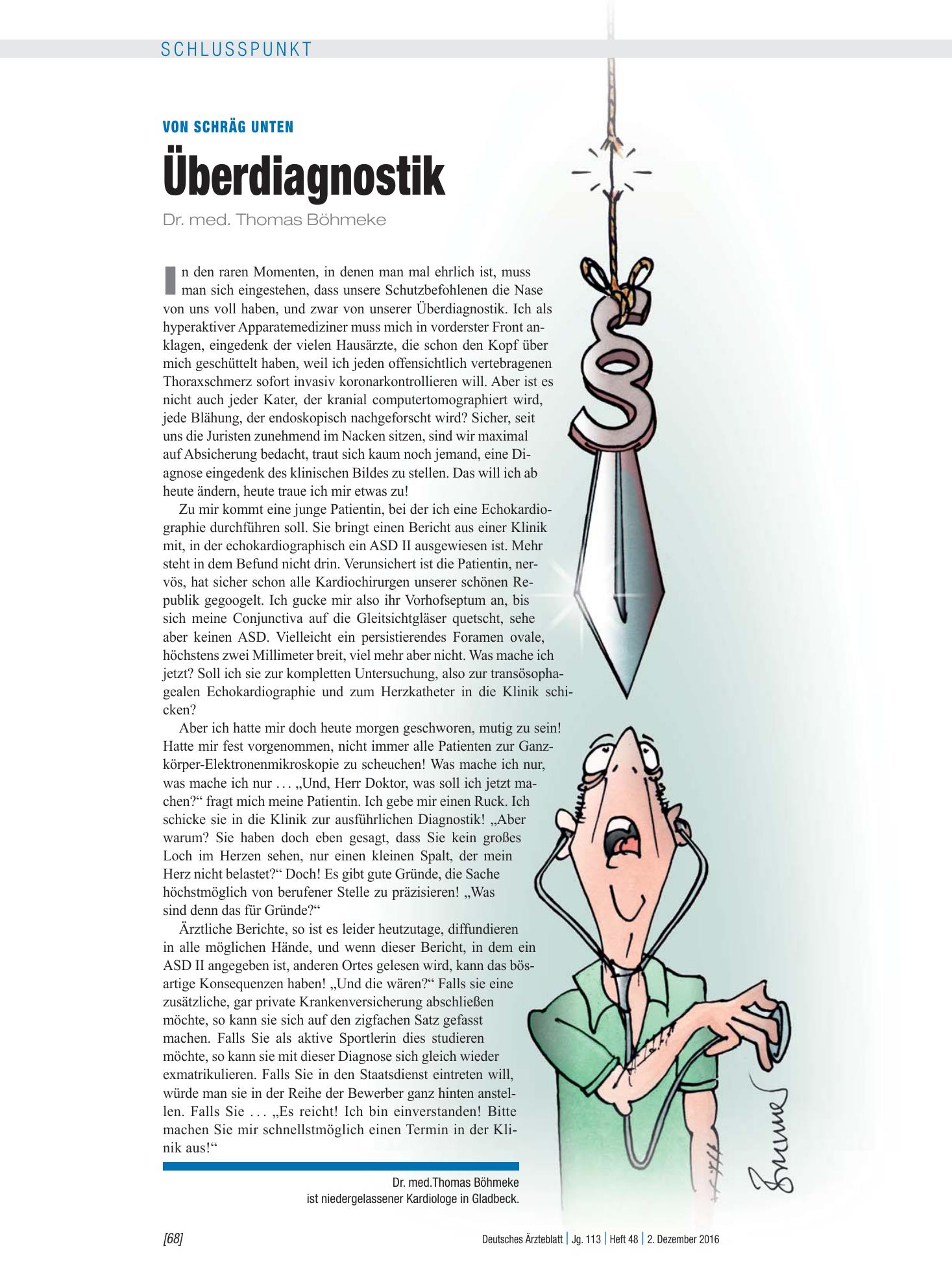 Vorschauseite 1: Von Schräg unten: Überdiagnostik – Deutsches Ärzteblatt