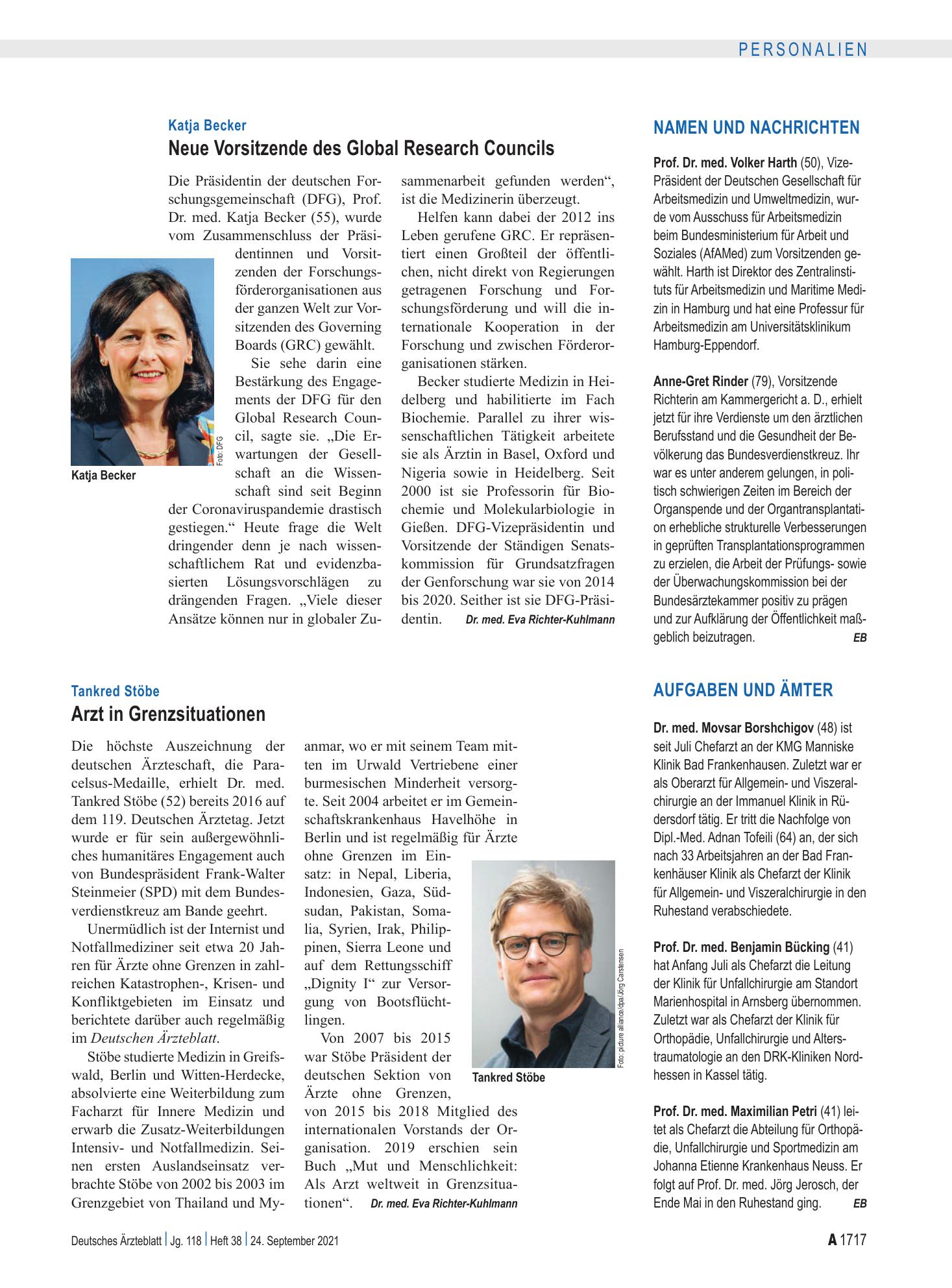Vorschauseite 1: Aufgaben und Ämter – Deutsches Ärzteblatt