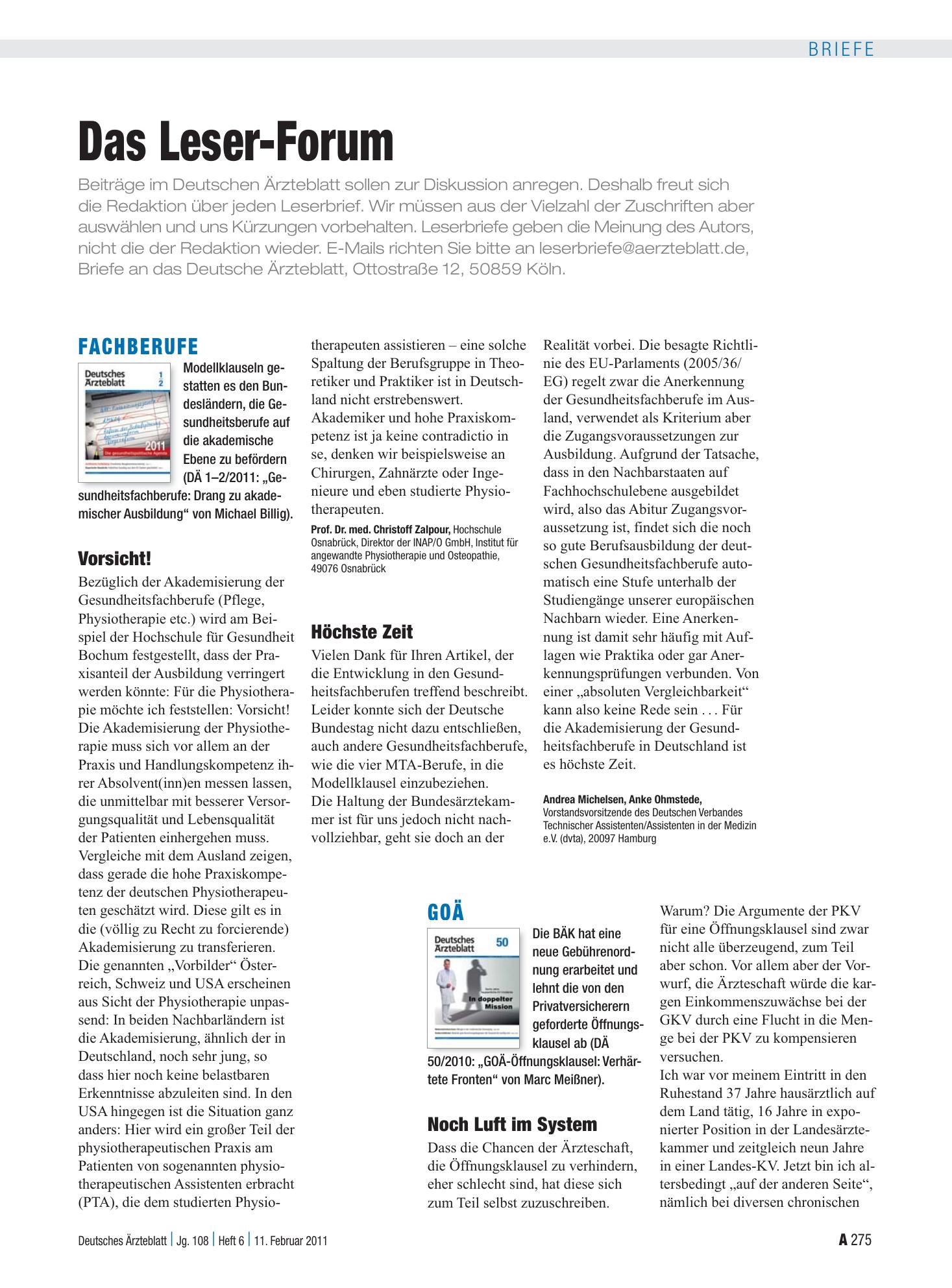 Vorschauseite 1: Fachberufe: Vorsicht! – Deutsches Ärzteblatt