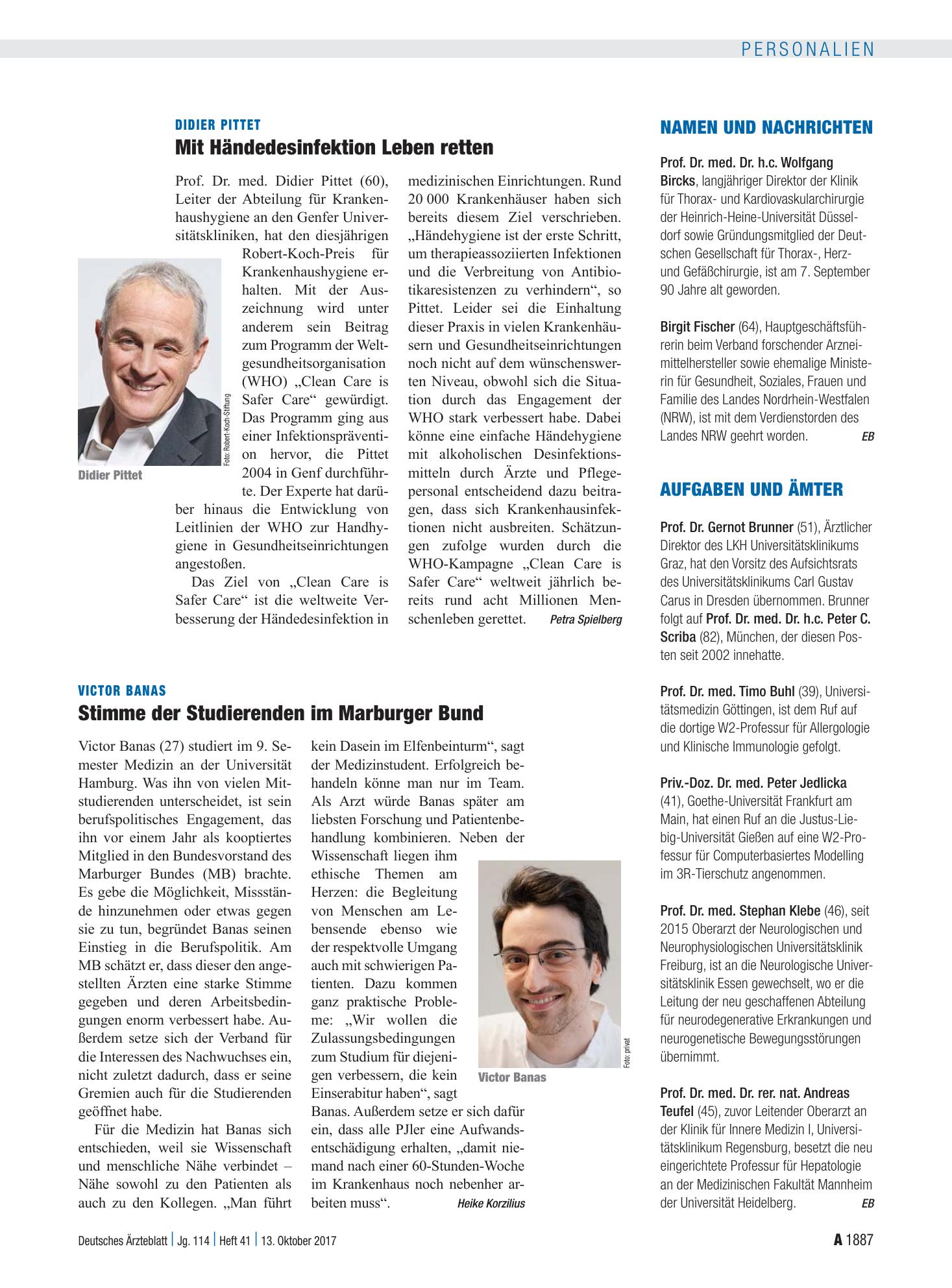 Vorschauseite 1: Aufgaben und Ämter – Deutsches Ärzteblatt