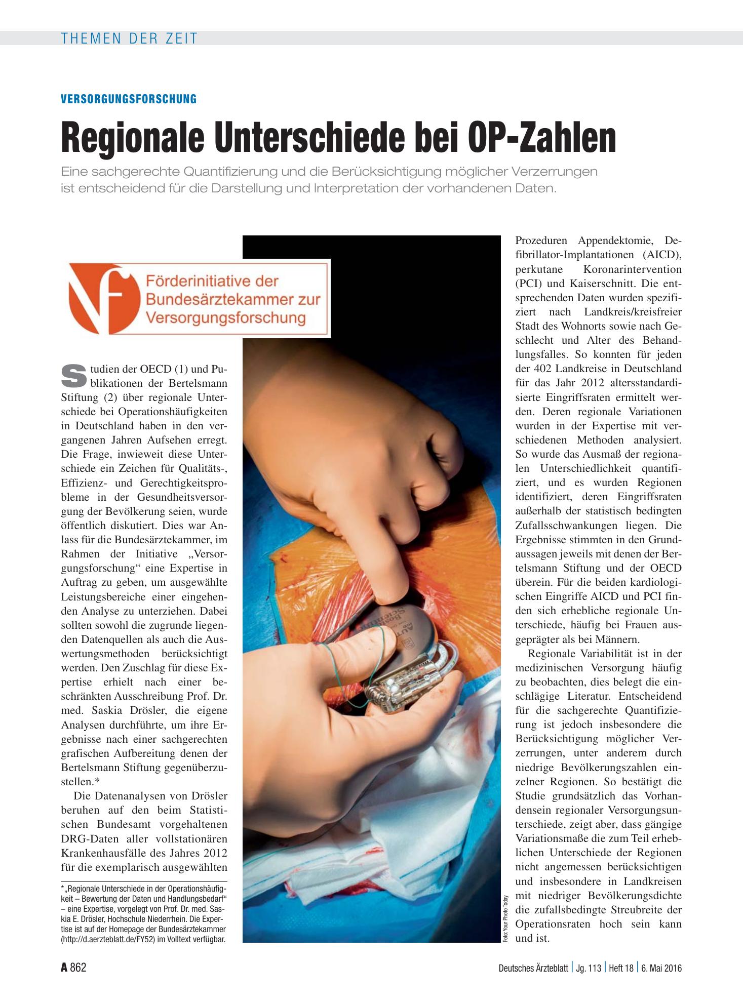 Vorschauseite 1: Versorgungsforschung: Regionale Unterschiede bei OP-Zahlen – Deutsches Ärzteblatt