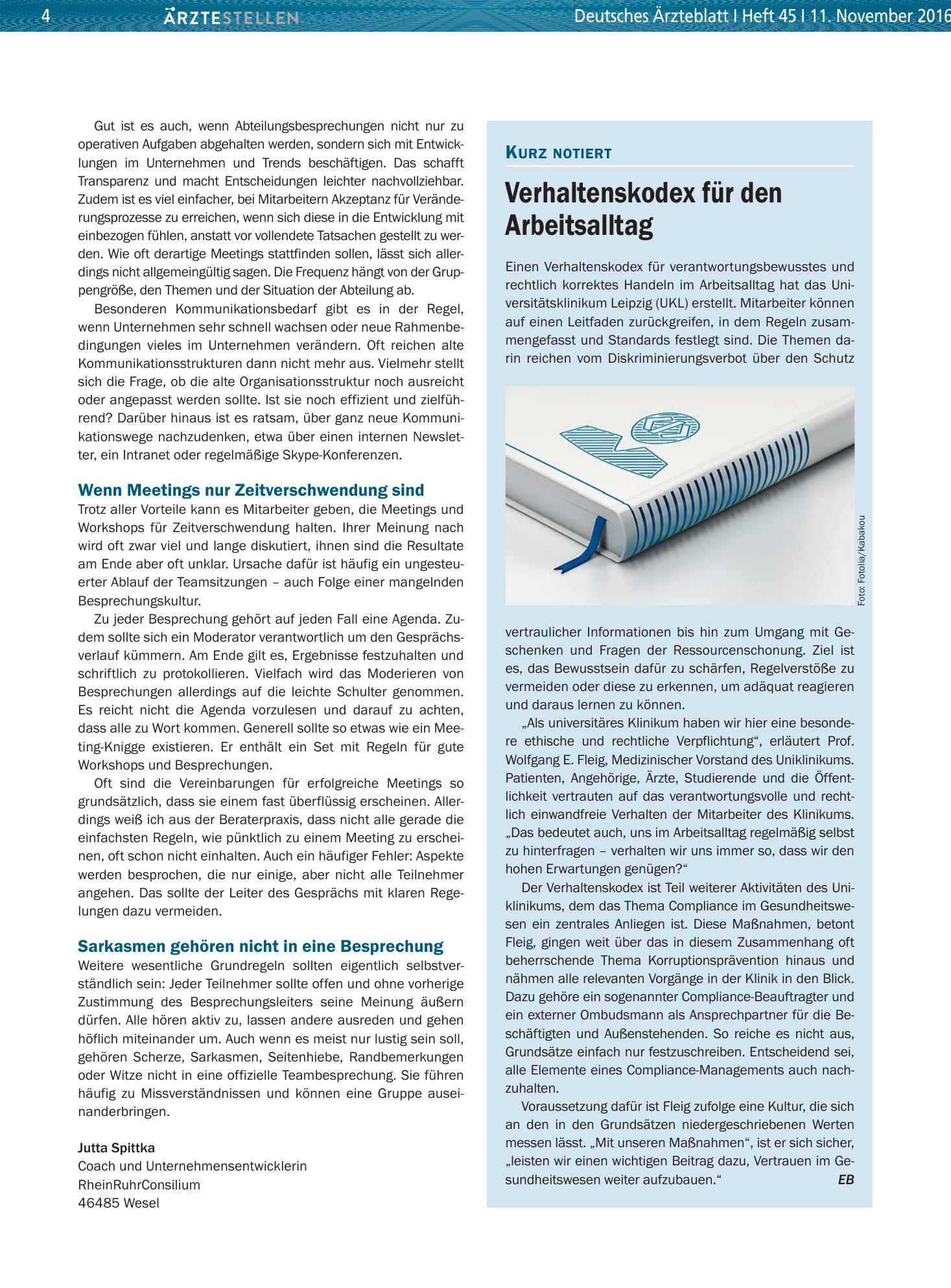 Vorschauseite 1: Verhaltenskodex für den Arbeitsalltag – Deutsches Ärzteblatt