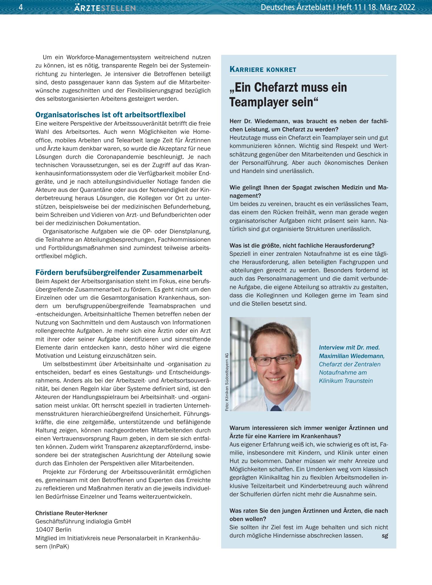 Vorschauseite 1: „Ein Chefarzt muss ein Teamplayer sein“ – Deutsches Ärzteblatt