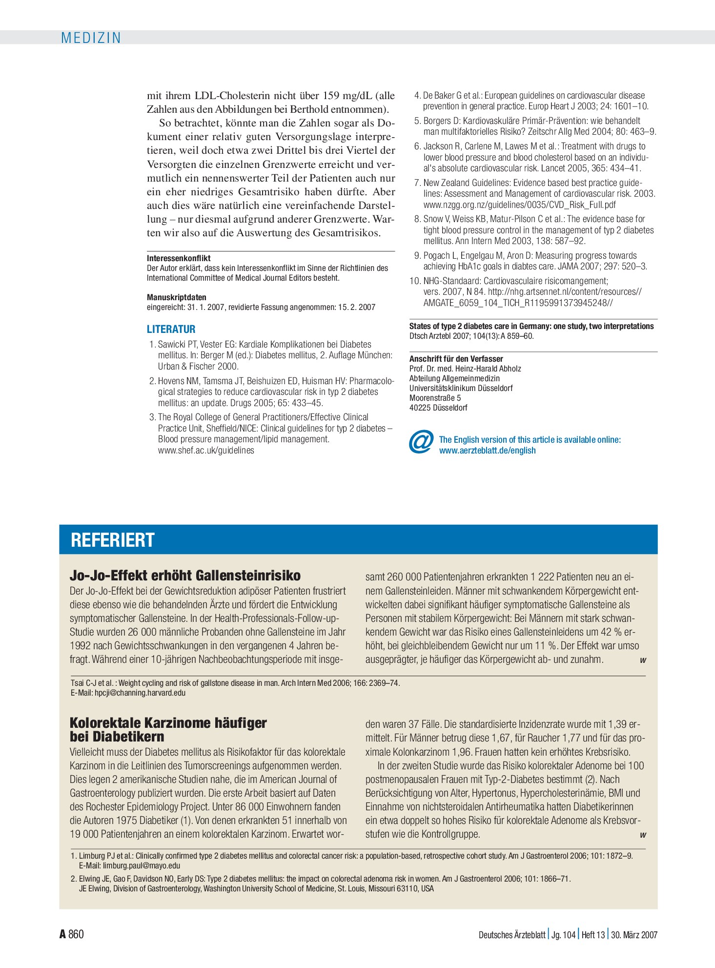 Vorschauseite 1: Jo-Jo-Effekt erhöht Gallensteinrisiko – Deutsches Ärzteblatt