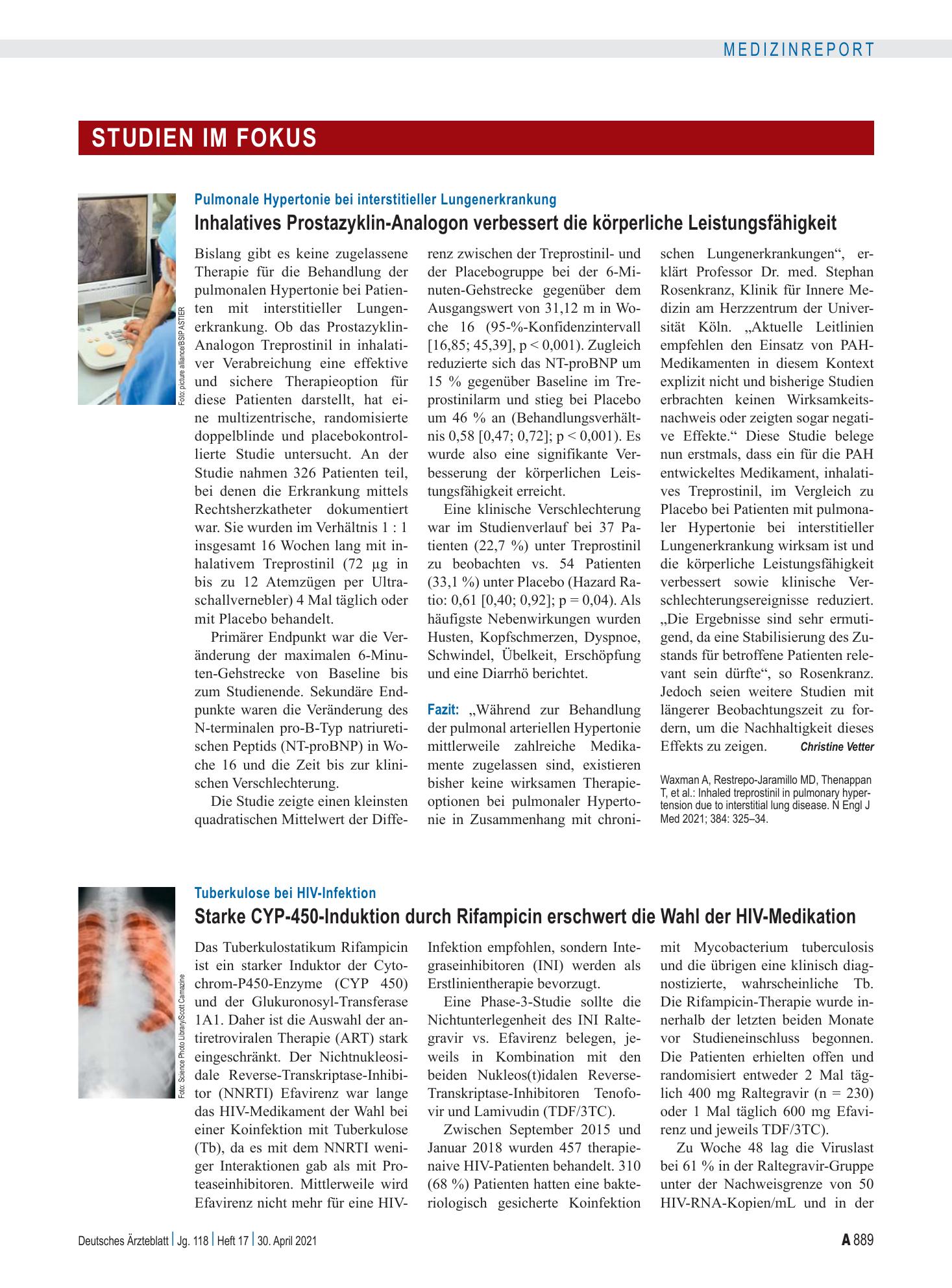 Vorschauseite 1: Pulmonale Hypertonie bei interstitieller Lungenerkrankung: Inhalatives Prostazyklin-Analogon verbessert die körperliche Leistungsfähigkeit – Deutsches Ärzteblatt
