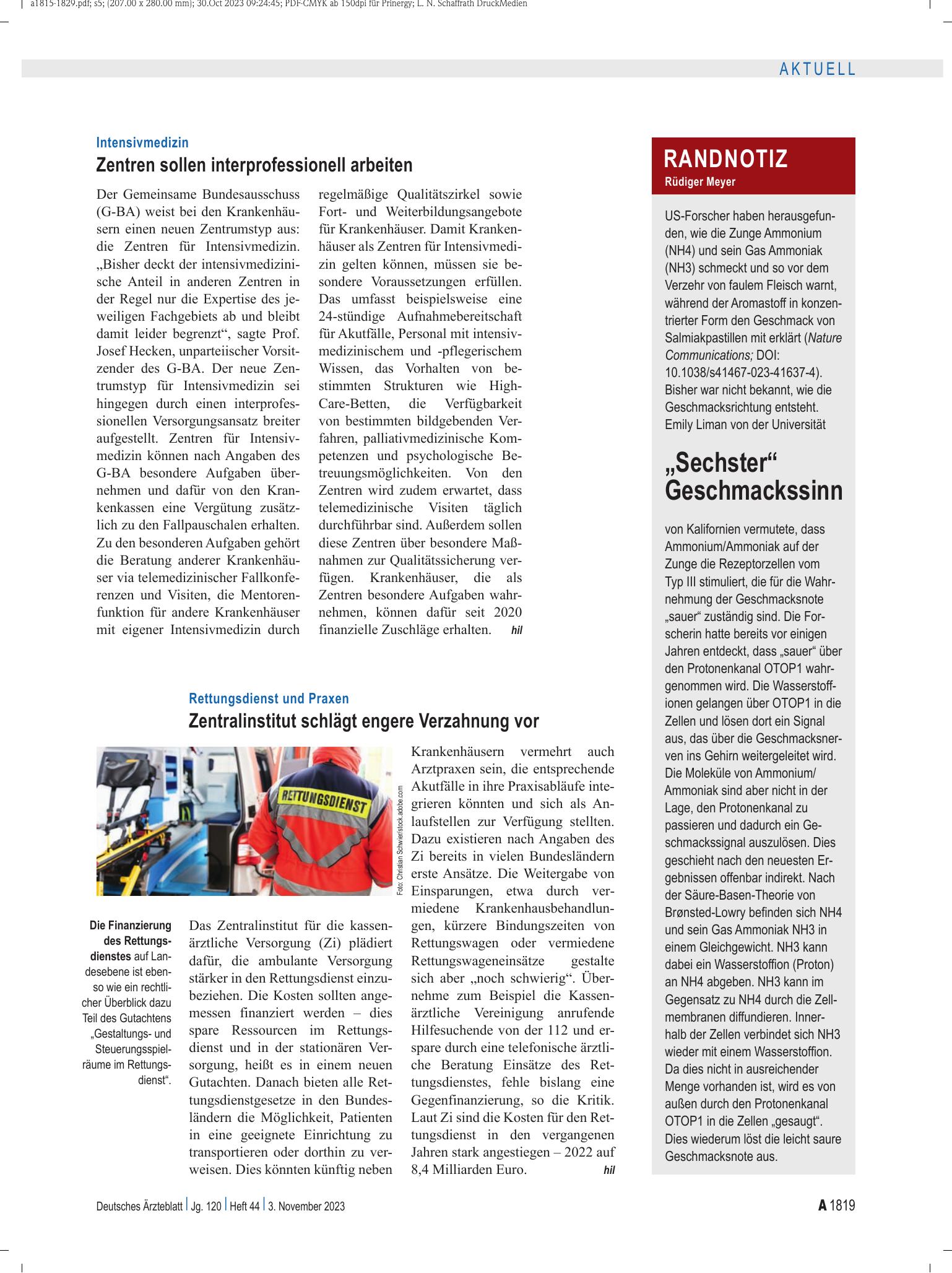 Vorschauseite 1: Randnotiz: „Sechster“ Geschmackssinn – Deutsches Ärzteblatt
